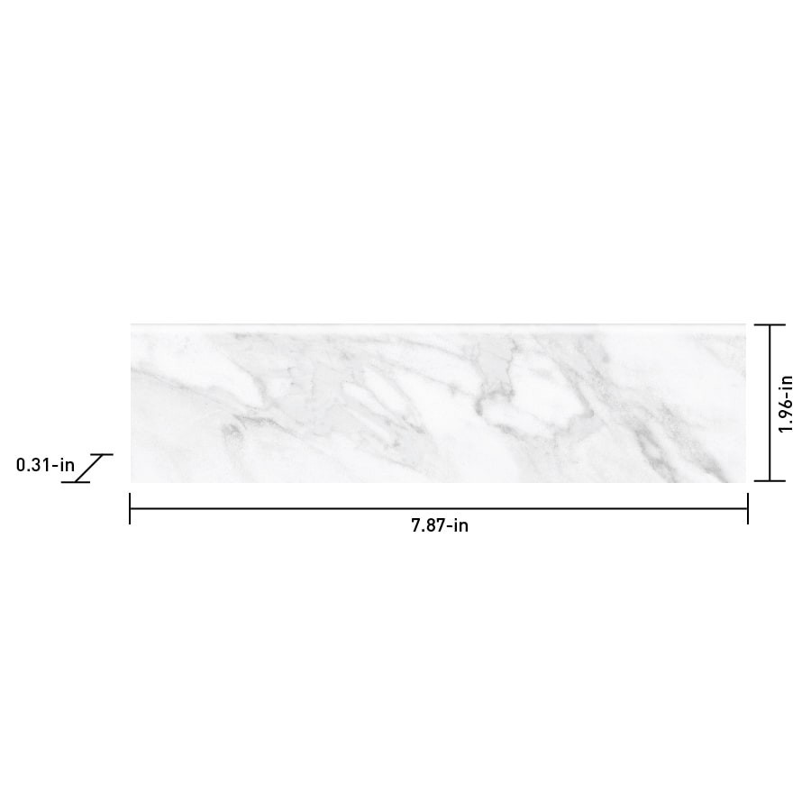 slide 4 of 6, Satori White Regent Carrara 2-in x 8-in Glossy Ceramic Bullnose Tile ( 0.1-sq ft / Piece ), 1 ct