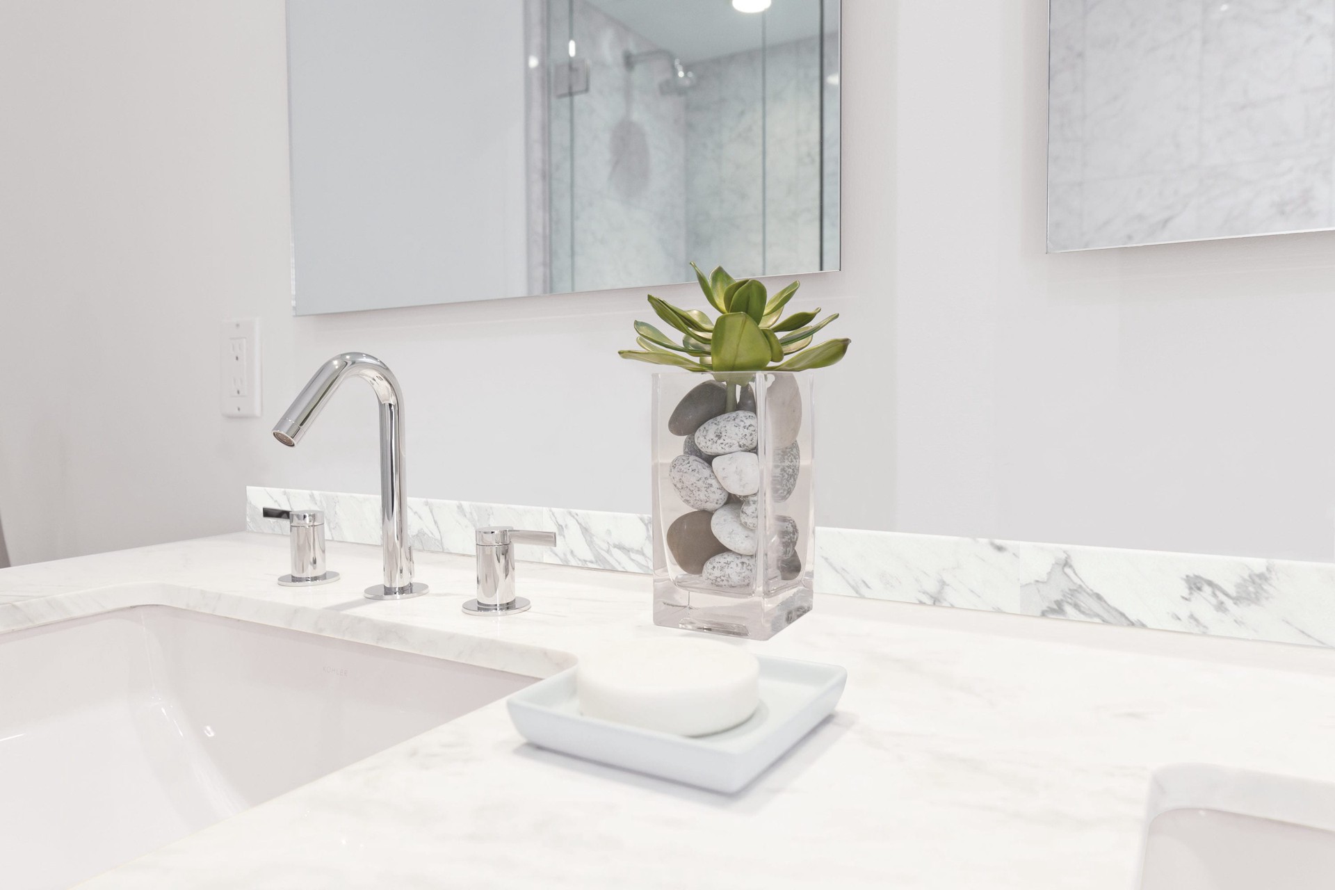 slide 5 of 6, Satori White Regent Carrara 2-in x 8-in Glossy Ceramic Bullnose Tile ( 0.1-sq ft / Piece ), 1 ct