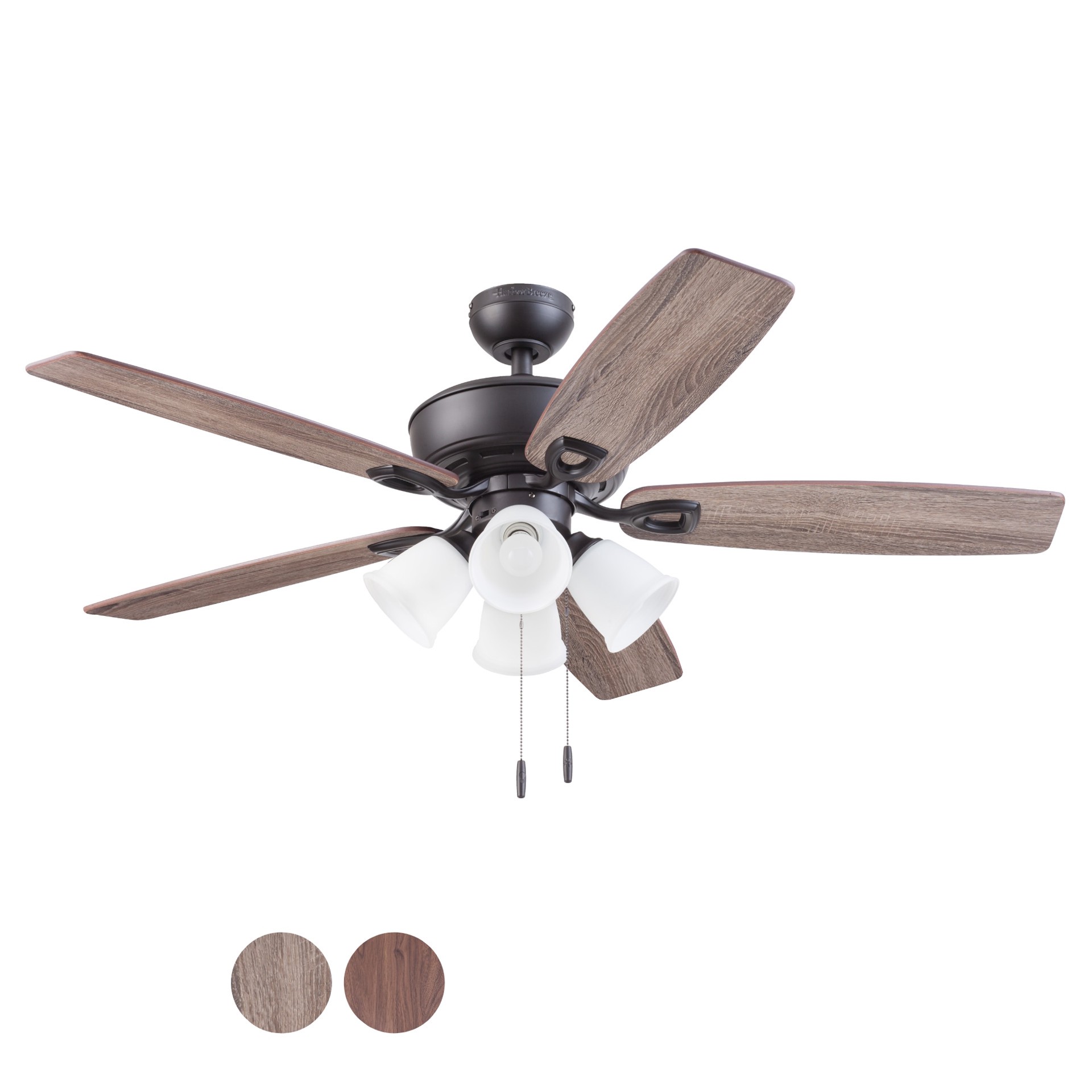 slide 3 of 6, Harbor Breeze Notus 52-in Bronze with Mocha/Sienna Blades Ceiling Fan With Light 5 -Blade, 1 ct