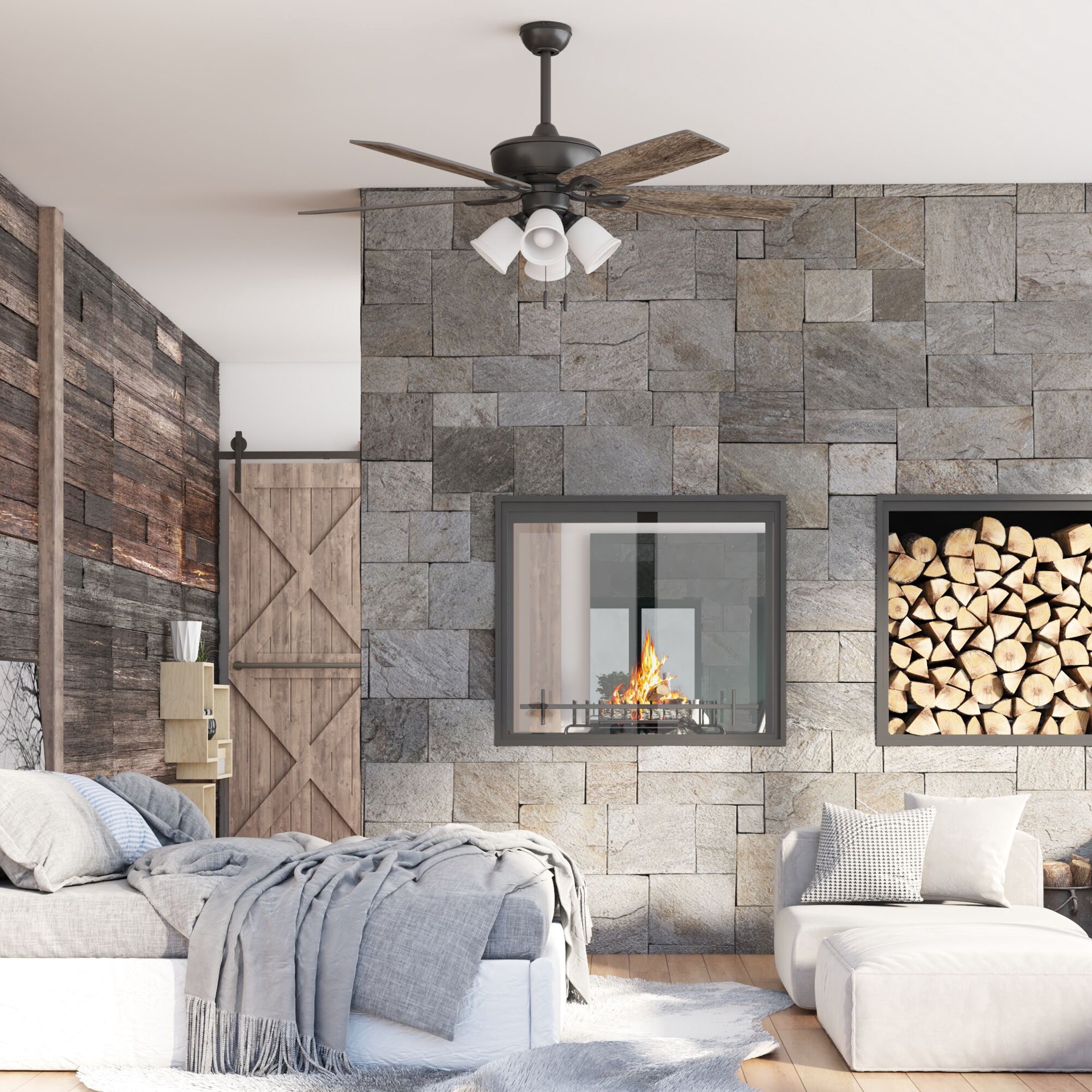 slide 4 of 6, Harbor Breeze Notus 52-in Bronze with Mocha/Sienna Blades Ceiling Fan With Light 5 -Blade, 1 ct