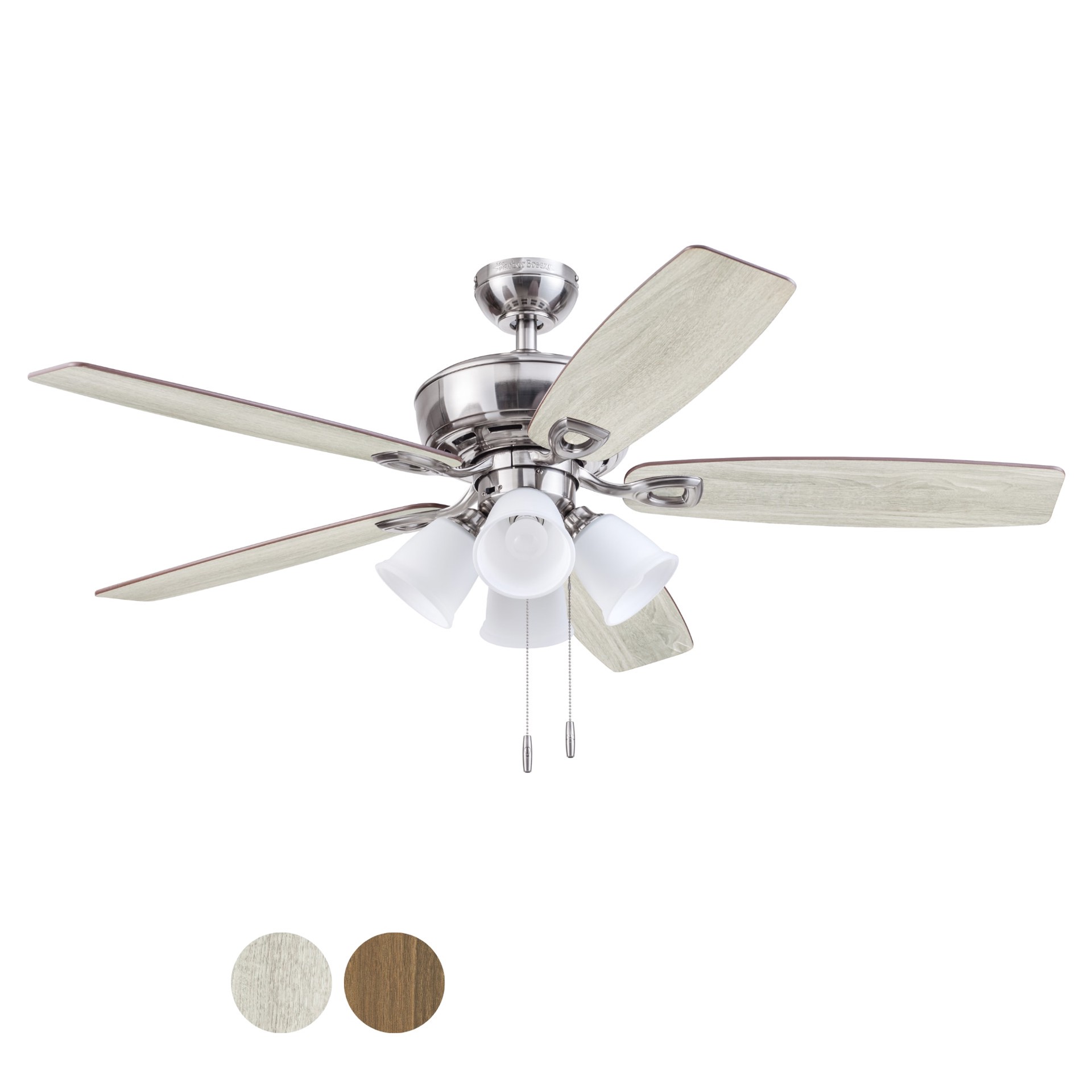 slide 3 of 6, Harbor Breeze Notus 52-in Brushed Nickel with Driftwood/Sienna Blades Ceiling Fan With Light 5 -Blade, 1 ct