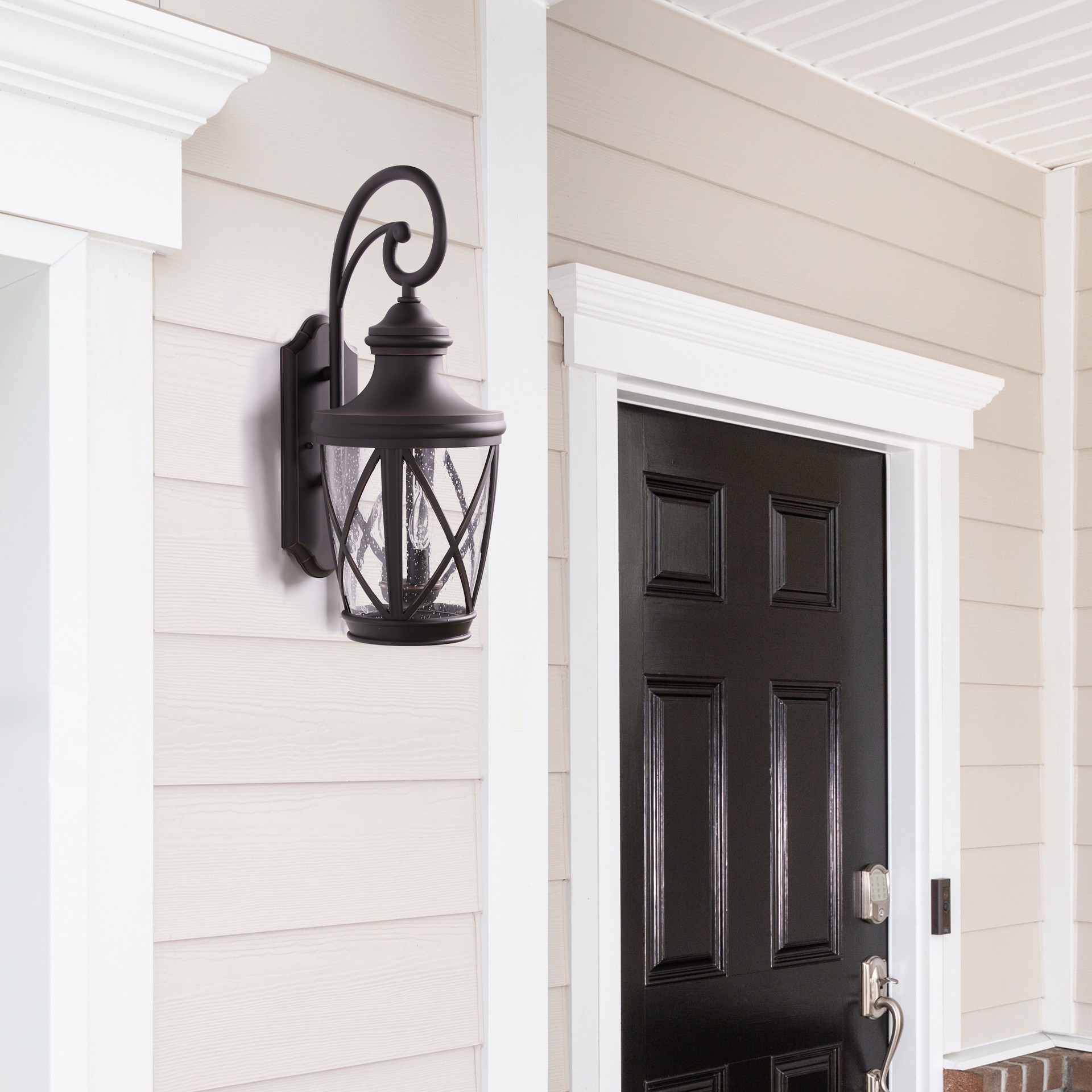 slide 5 of 6, allen + roth Castine 3 -Light 23.75-in H Oil-rubbed Bronze Hardwired Outdoor Wall Light, 1 ct