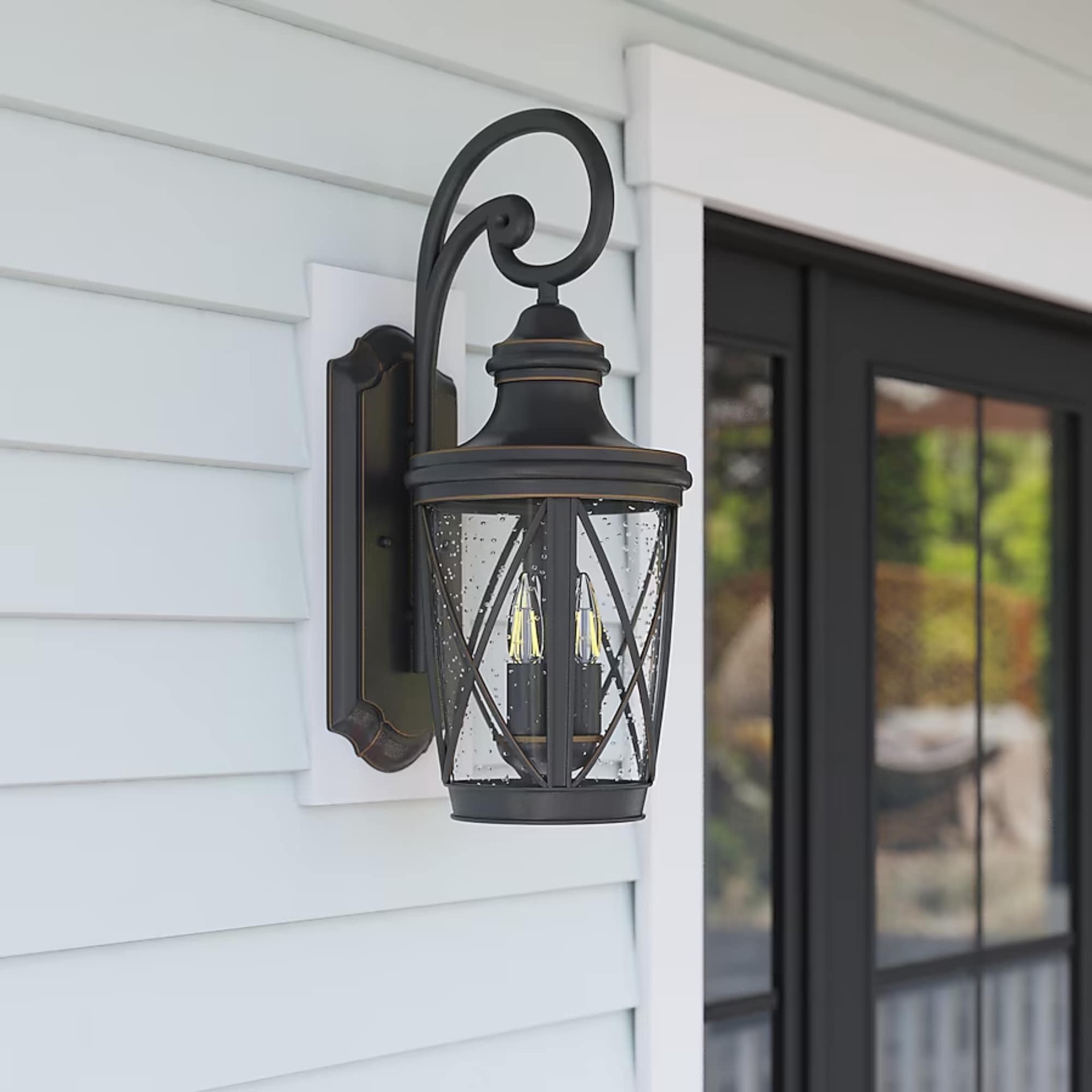 slide 1 of 6, allen + roth Castine 3 -Light 23.75-in H Oil-rubbed Bronze Hardwired Outdoor Wall Light, 1 ct