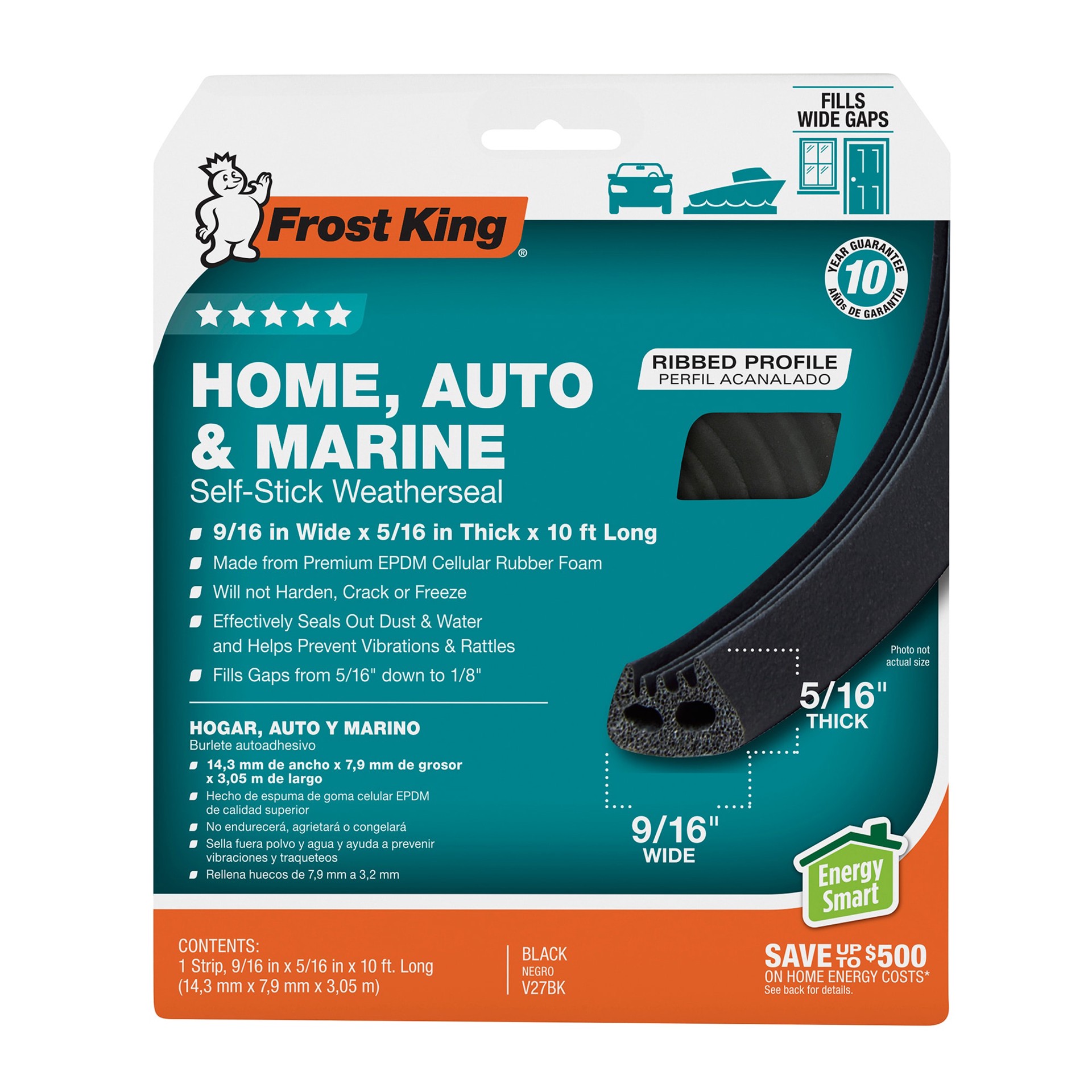 slide 5 of 6, Frost King 10-ft x 5/16-in x 9/16-in Black Foam Window Weatherstrip, 1 ct