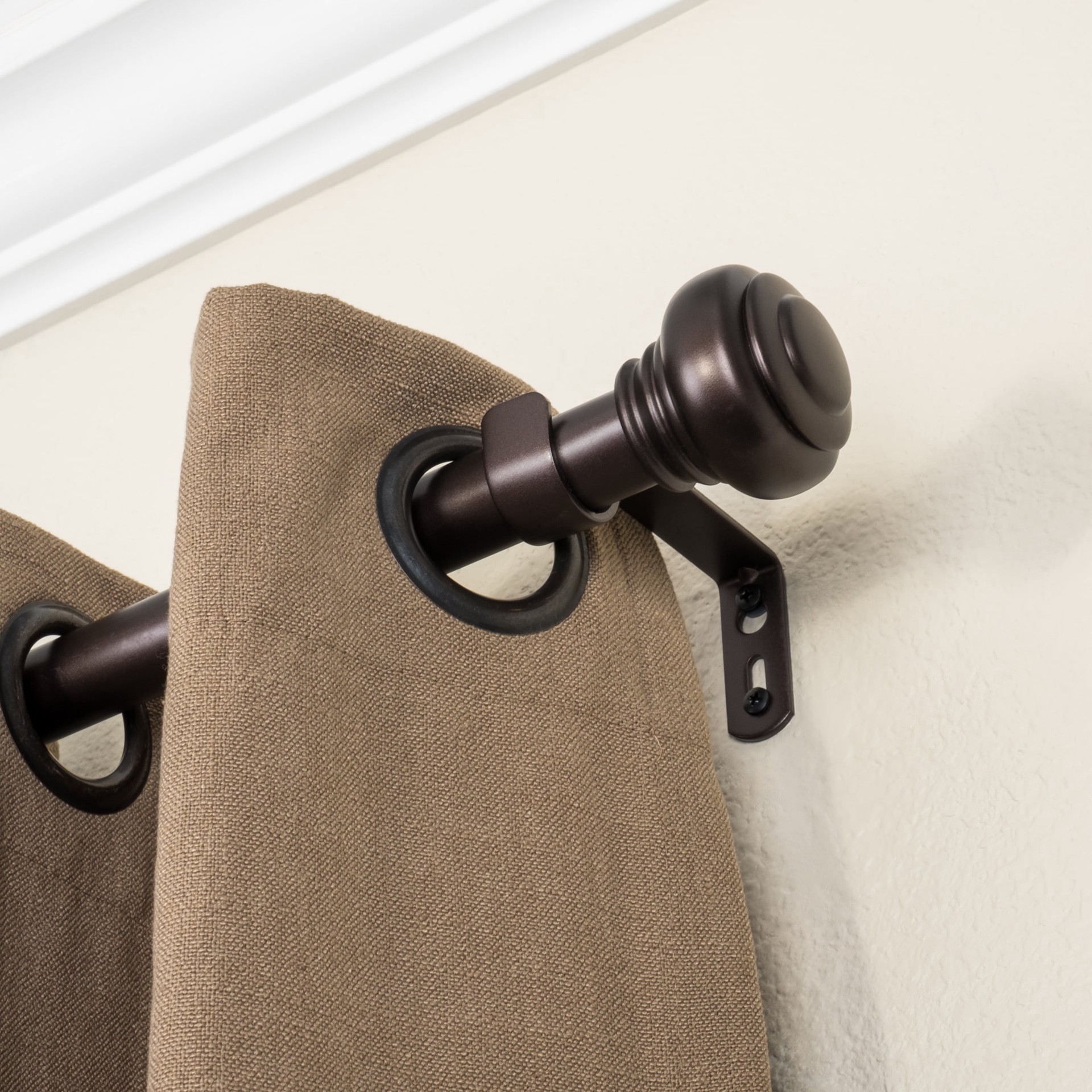 slide 5 of 6, allen + roth 36-in to 72-in Oil Rubbed Bronze Steel Inside Single Curtain Rod with Finials, 1 ct