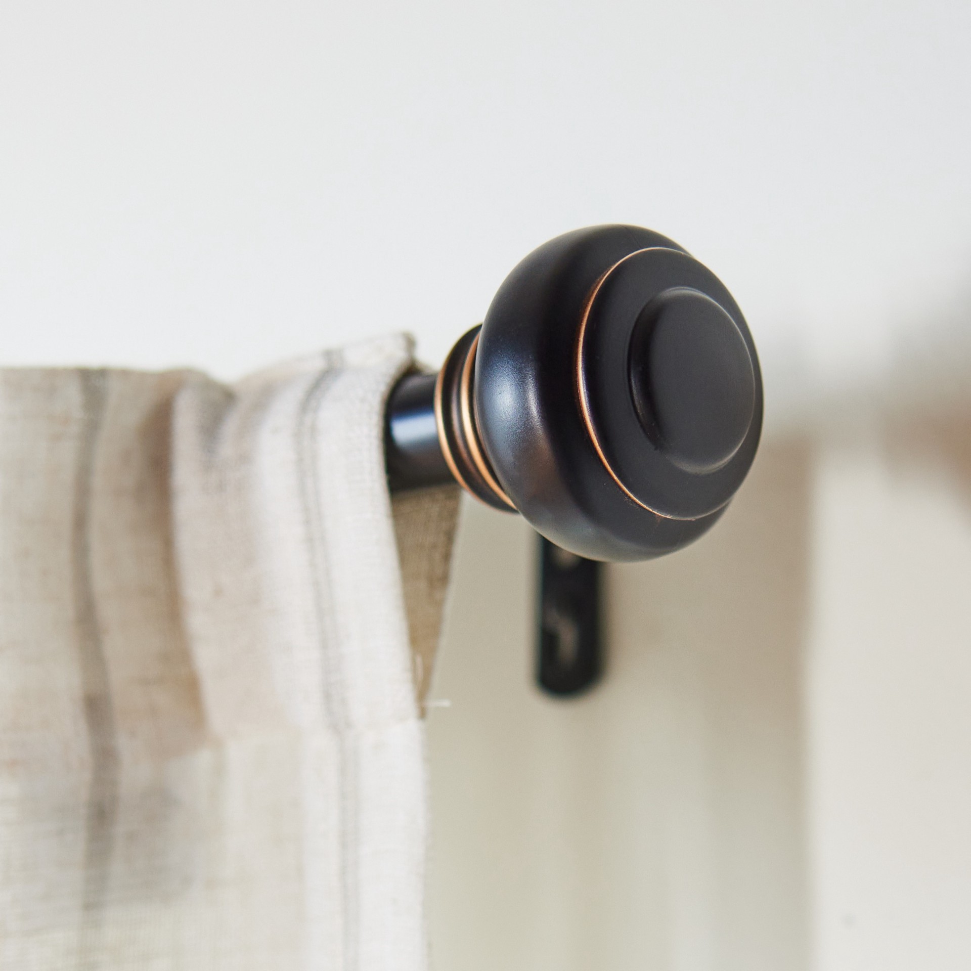 slide 2 of 6, allen + roth 72-in to 144-in Matte Black Steel Single Curtain Rod with Finials, 1 ct