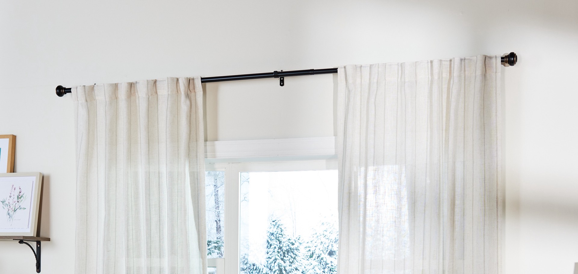slide 4 of 6, allen + roth 72-in to 144-in Matte Black Steel Single Curtain Rod with Finials, 1 ct