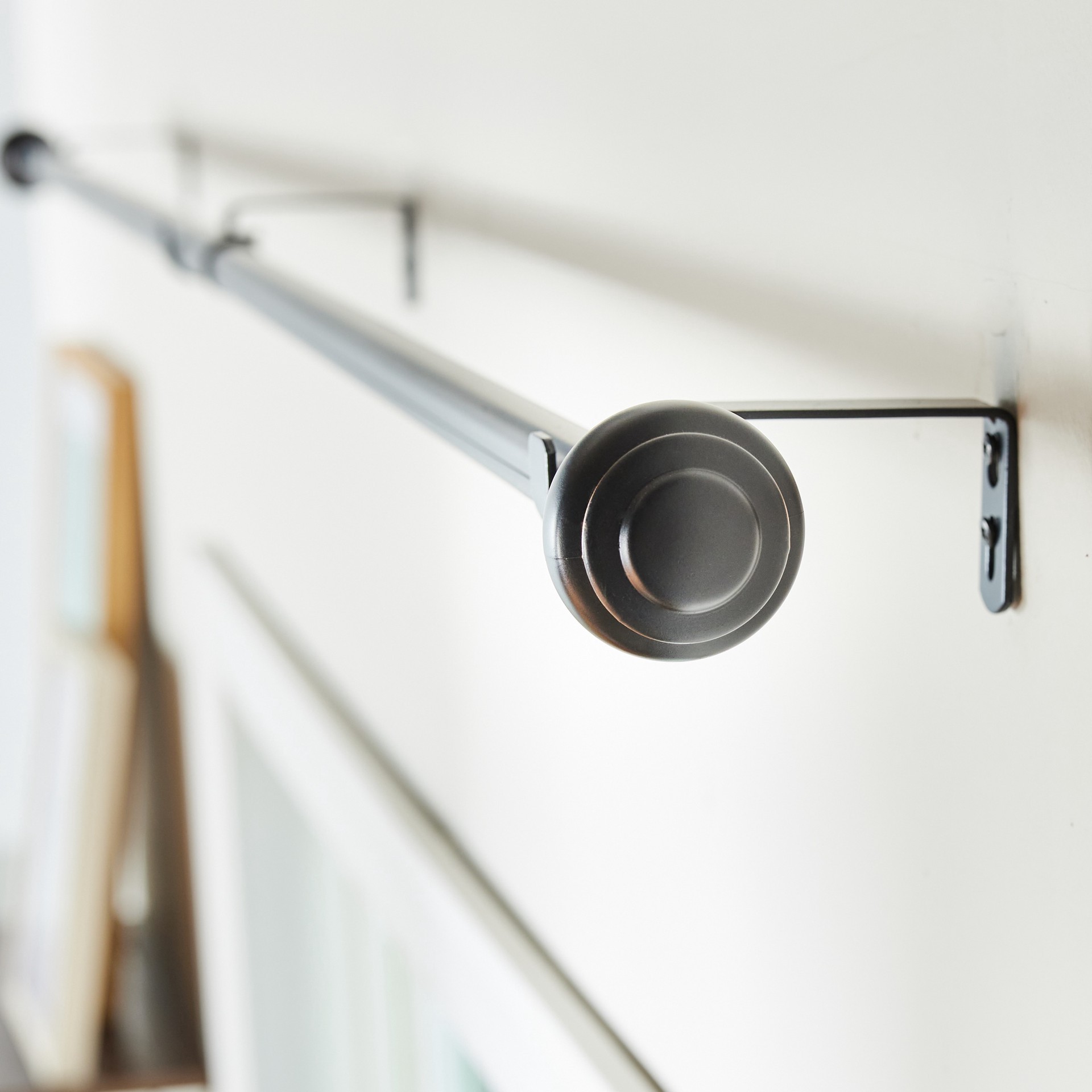 slide 5 of 6, allen + roth 72-in to 144-in Matte Black Steel Single Curtain Rod with Finials, 1 ct