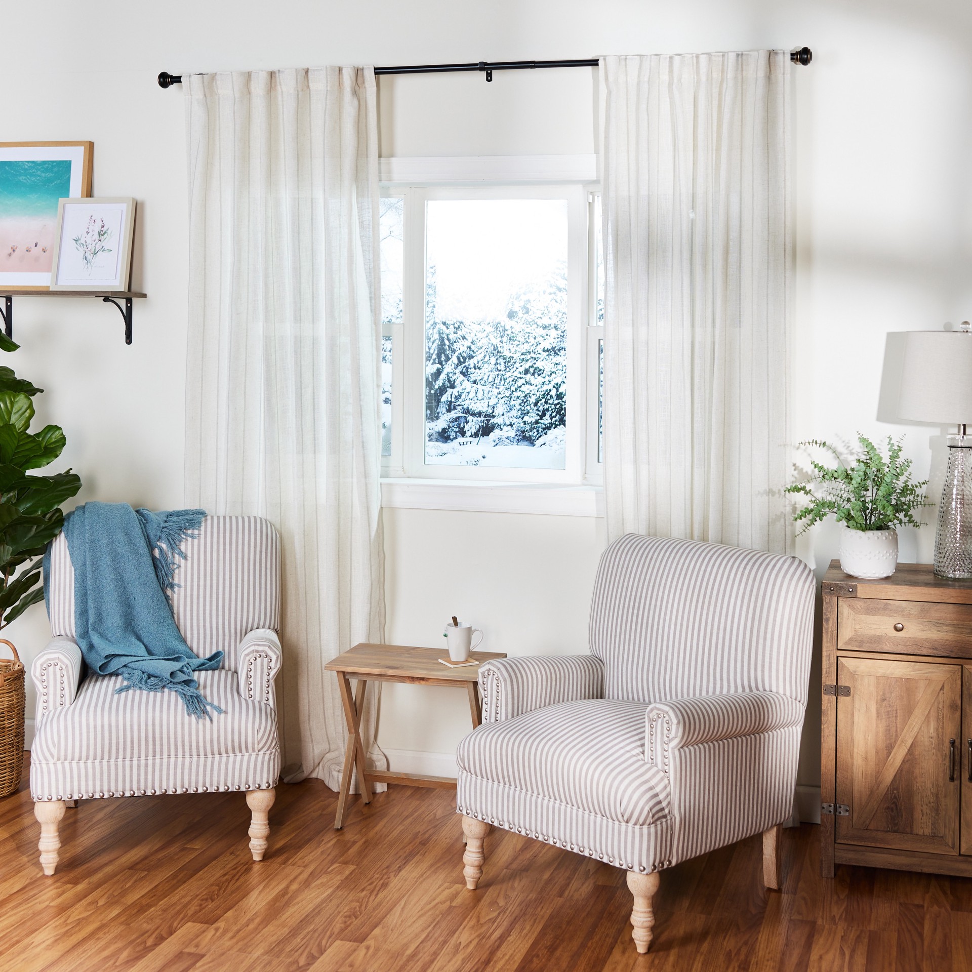 slide 6 of 6, allen + roth 72-in to 144-in Matte Black Steel Single Curtain Rod with Finials, 1 ct