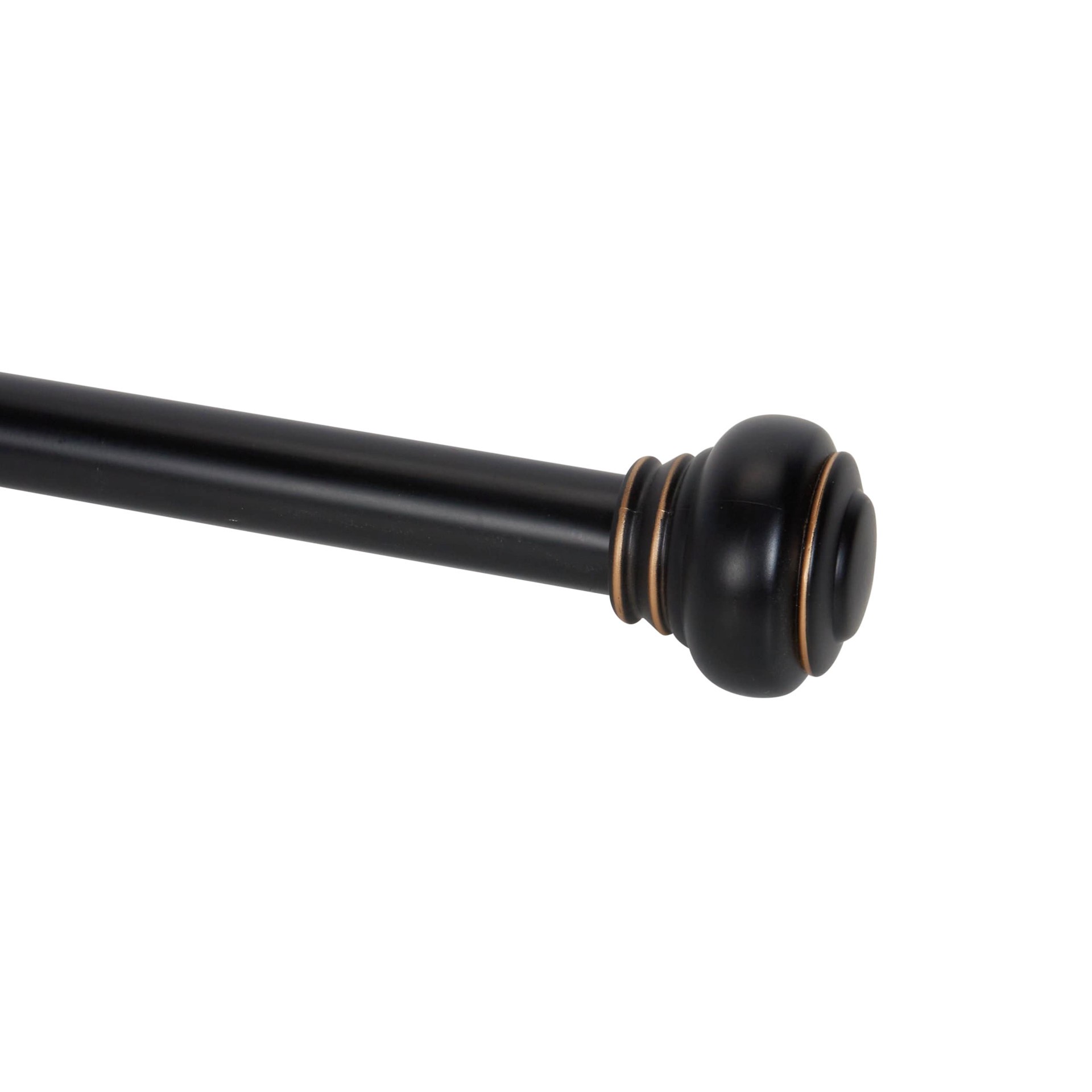 slide 1 of 6, allen + roth 72-in to 144-in Matte Black Steel Single Curtain Rod with Finials, 1 ct