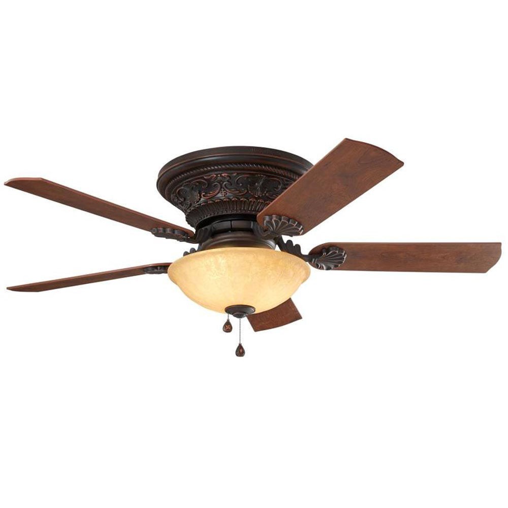 slide 4 of 6, Harbor Breeze Lynstead 52-in Specialty Bronze with Mink/Cinnamon Blades Flush Mount Ceiling Fan With Light 5 -Blade, 1 ct