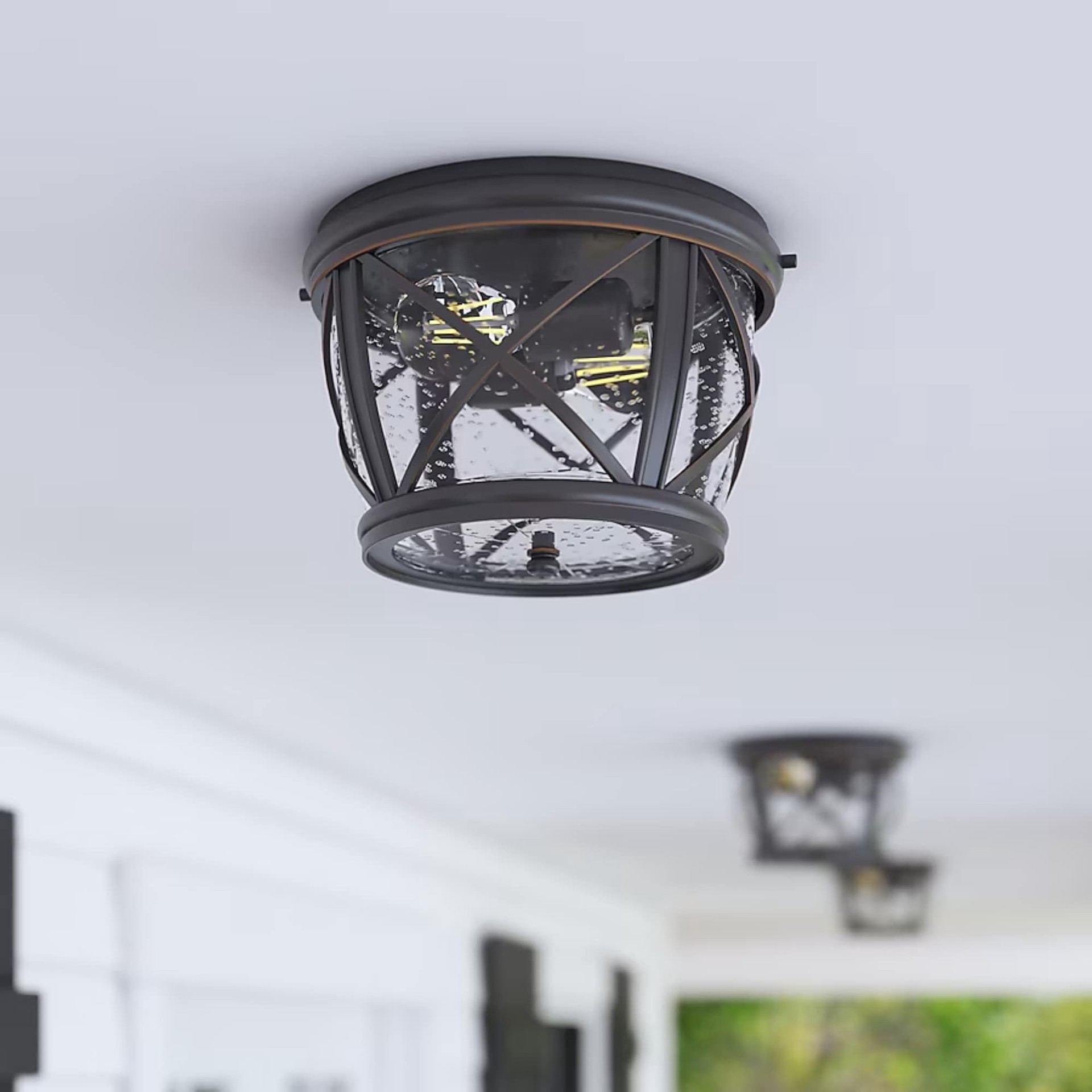 slide 1 of 6, allen + roth Castine 1 -Light 10.88-in Antique Bronze Indoor/Outdoor Flush Mount Light, 1 ct