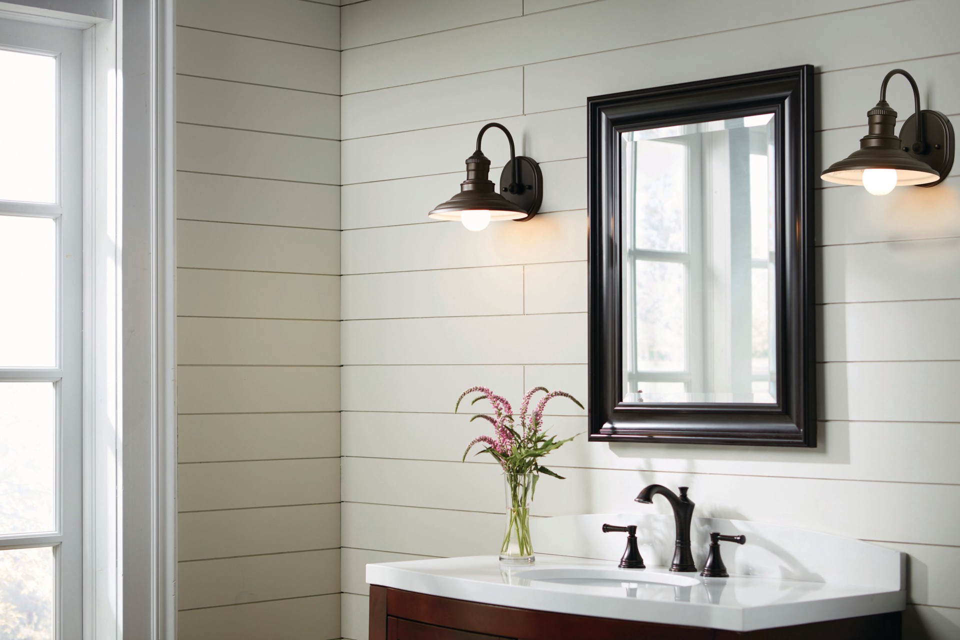 slide 6 of 6, allen + roth Hainsbrook 8-in 1 -Light Antique Bronze Coastal Vanity light, 1 ct