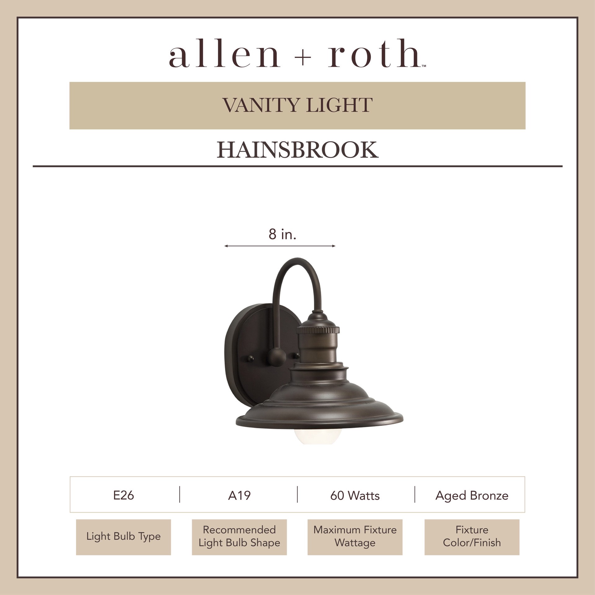 slide 4 of 6, allen + roth Hainsbrook 8-in 1 -Light Antique Bronze Coastal Vanity light, 1 ct