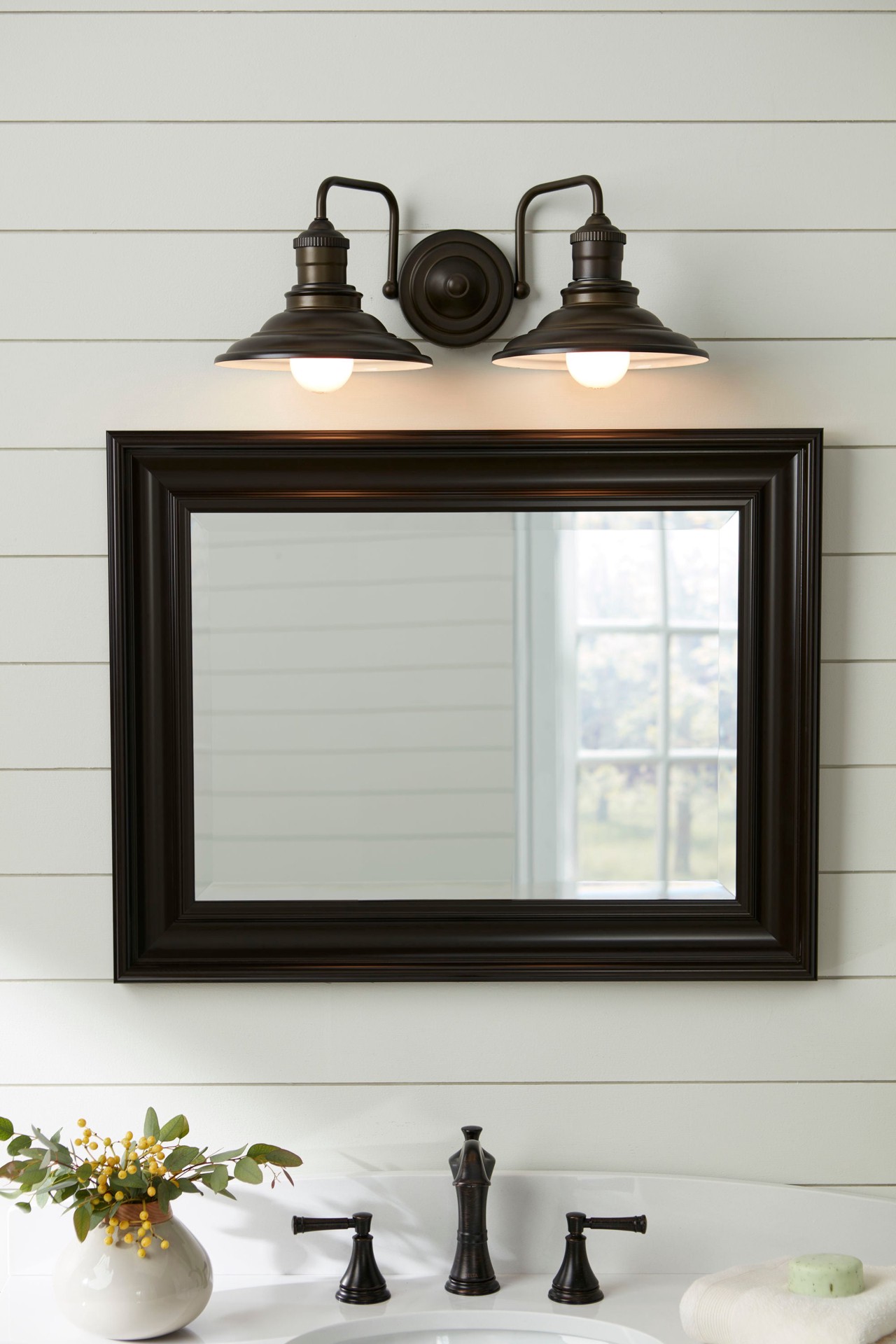 slide 6 of 6, allen + roth Hainsbrook 18.25-in 2 -Light Antique Bronze Coastal Vanity light, 1 ct