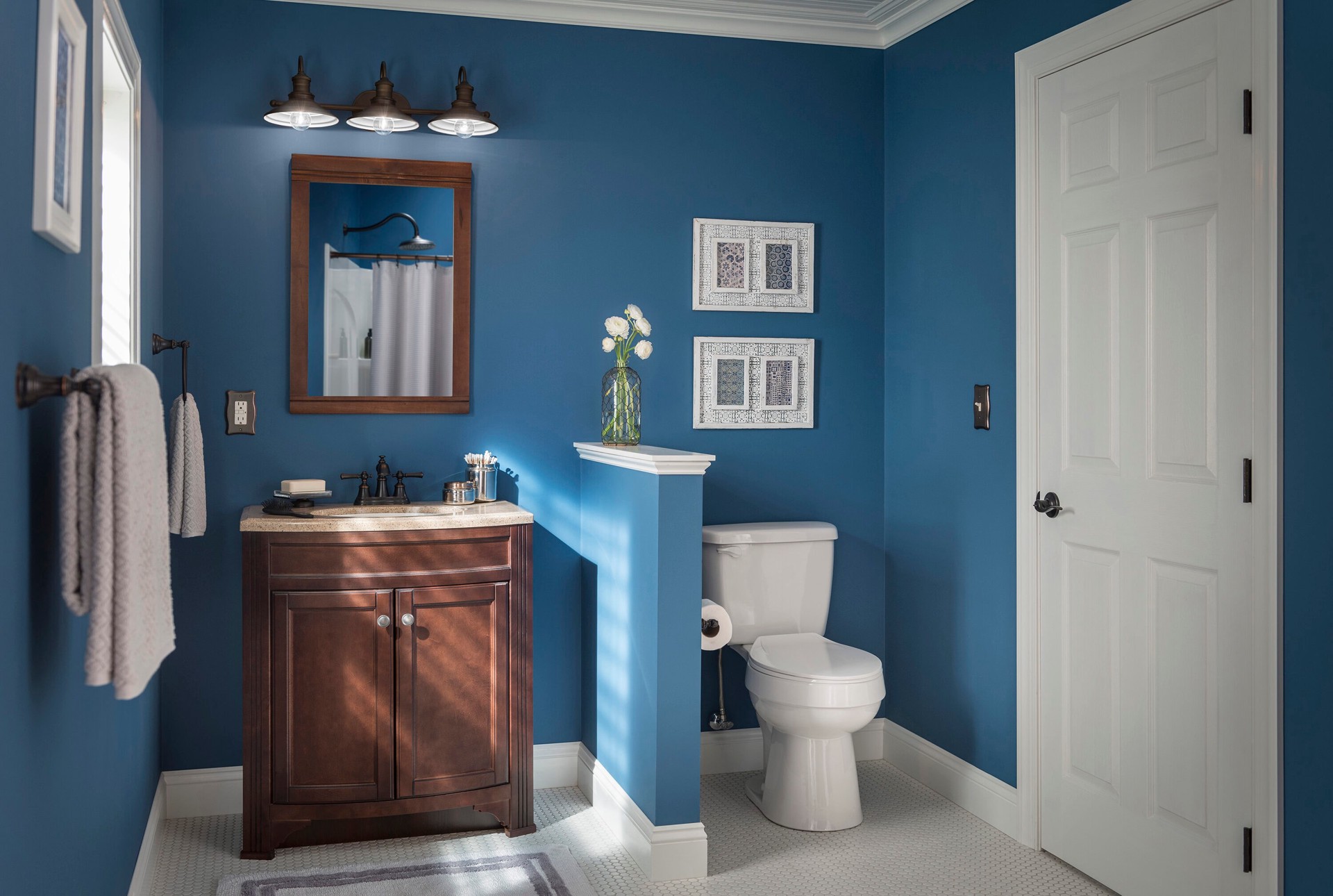 slide 3 of 6, allen + roth Hainsbrook 26.12-in 3 -Light Antique Bronze Coastal Vanity light, 1 ct