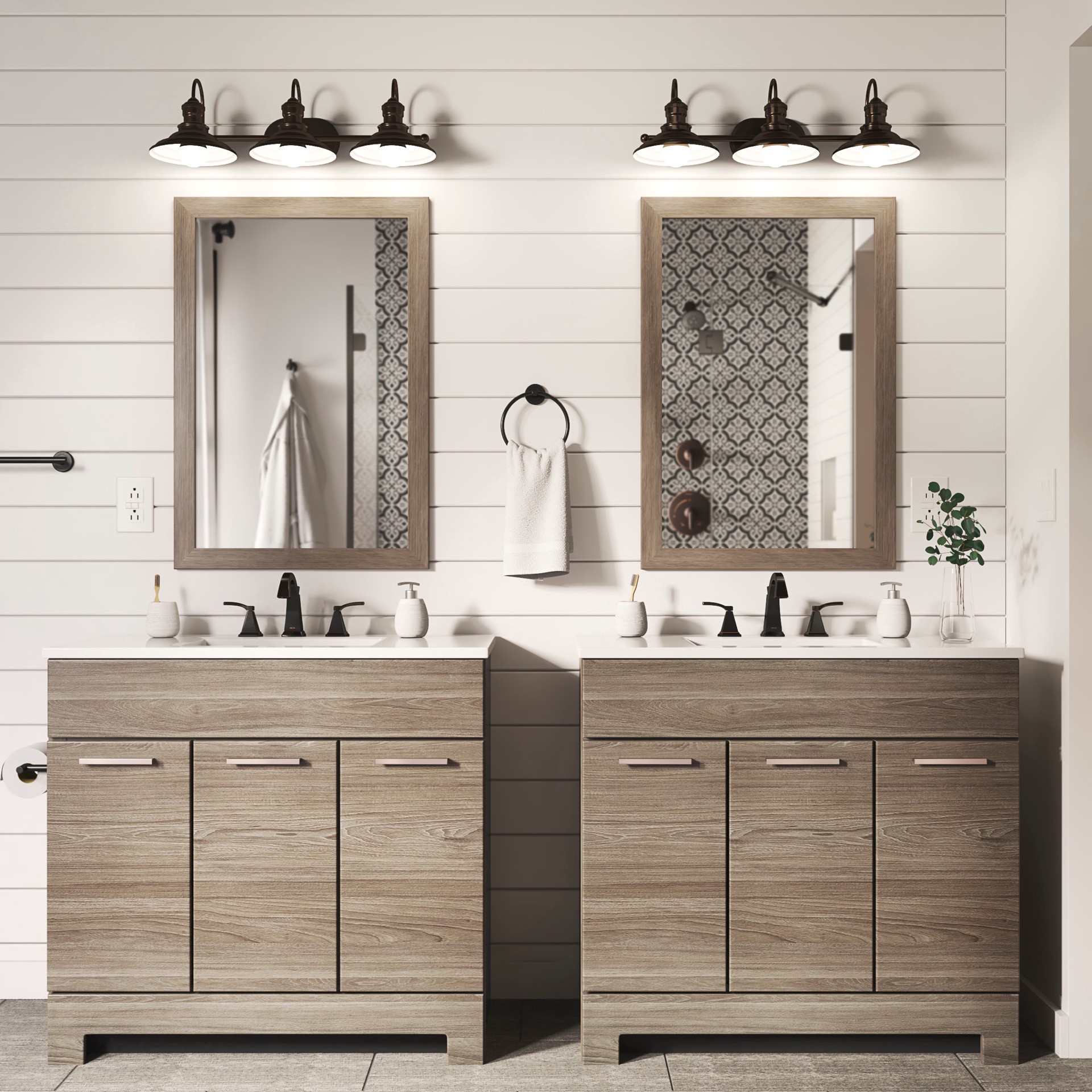 slide 5 of 6, allen + roth Hainsbrook 26.12-in 3 -Light Antique Bronze Coastal Vanity light, 1 ct