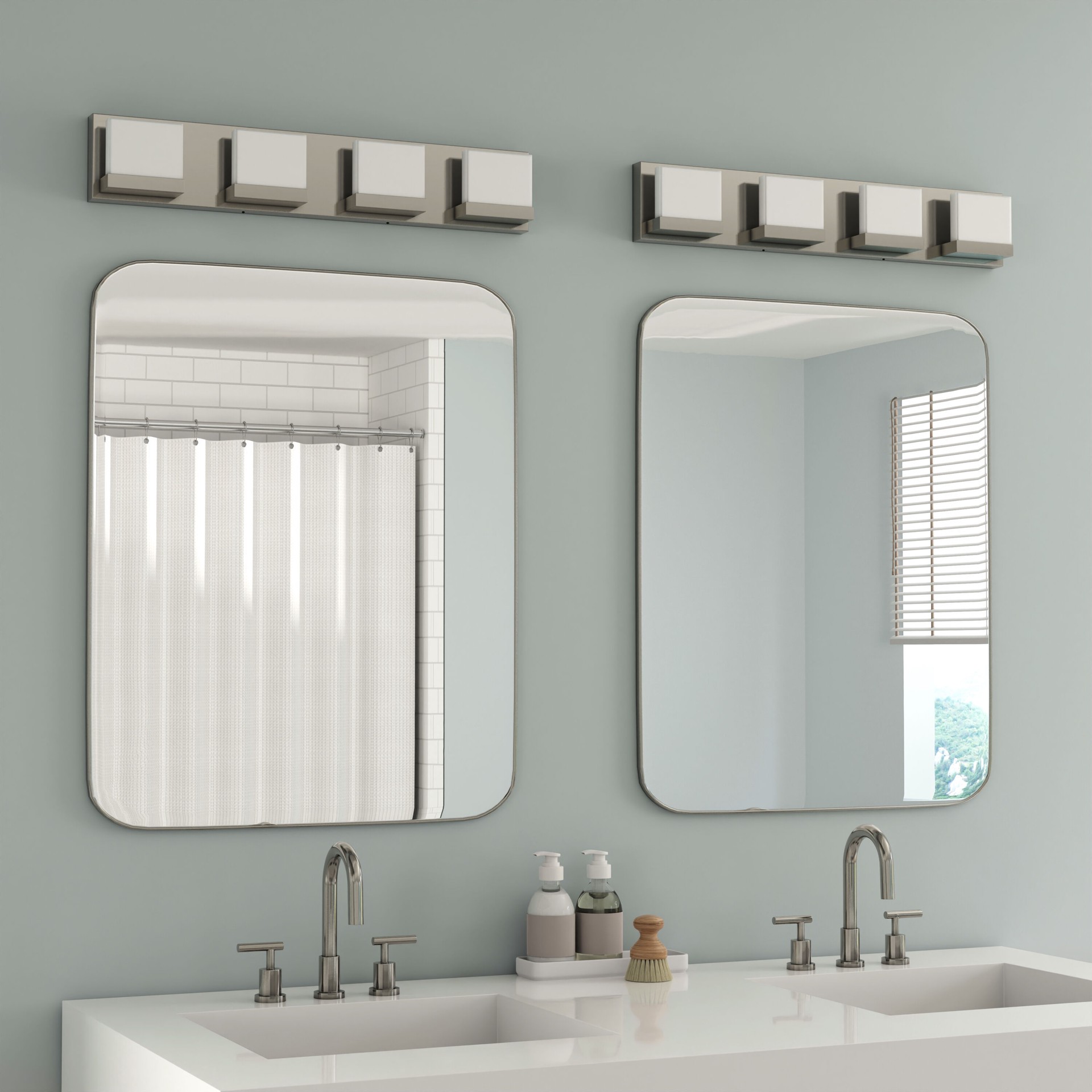 slide 6 of 6, allen + roth Cora 26-in 4 -Light Brushed Nickel Integrated LED Modern/contemporary Vanity light bar, 1 ct