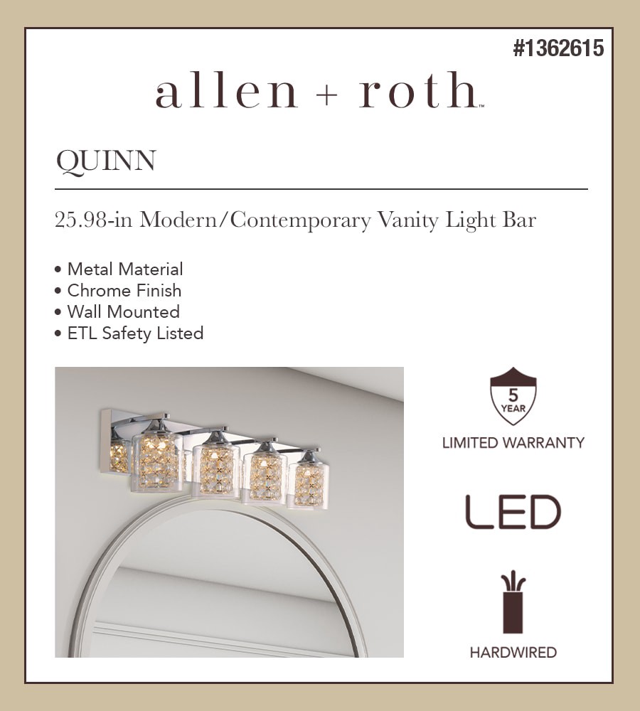 slide 5 of 6, allen + roth Quinn 25.98-in 4 -Light Polished Chrome Integrated LED Modern/contemporary Vanity light bar, 1 ct