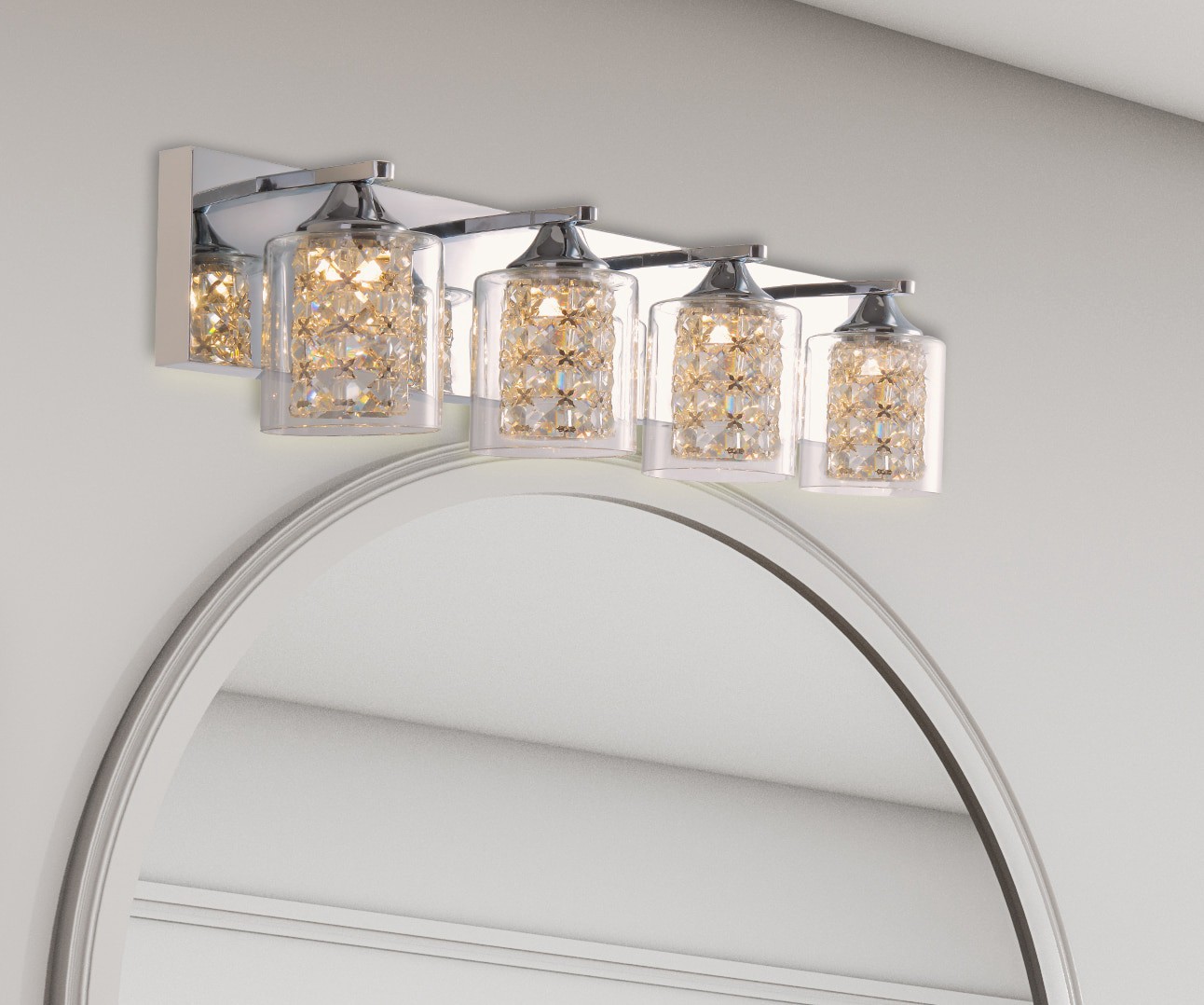 slide 1 of 6, allen + roth Quinn 25.98-in 4 -Light Polished Chrome Integrated LED Modern/contemporary Vanity light bar, 1 ct