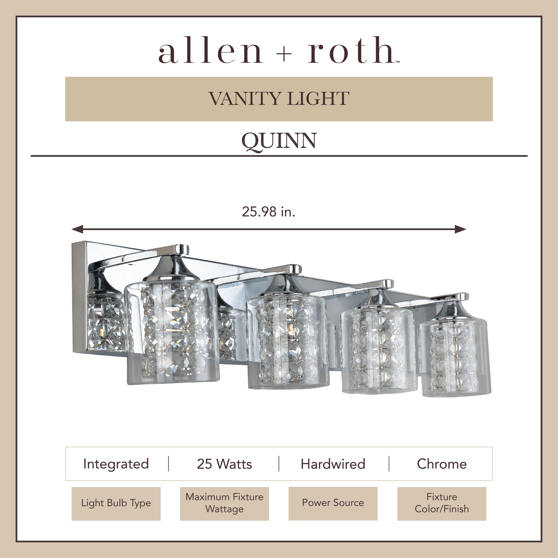 slide 6 of 6, allen + roth Quinn 25.98-in 4 -Light Polished Chrome Integrated LED Modern/contemporary Vanity light bar, 1 ct