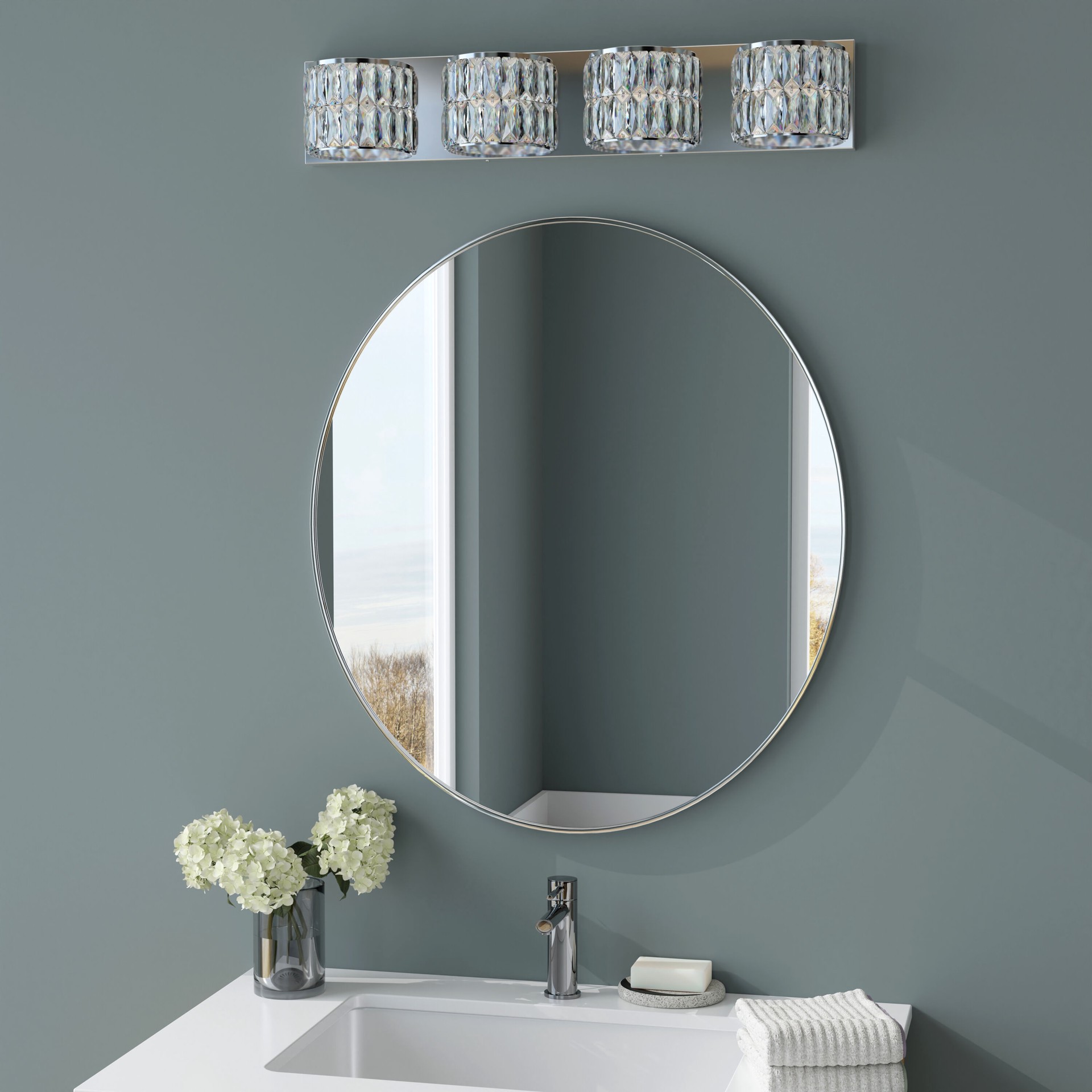 slide 5 of 6, allen + roth Willow 27.17-in 4 -Light Polished Chrome Integrated LED Modern/contemporary Vanity light bar, 1 ct