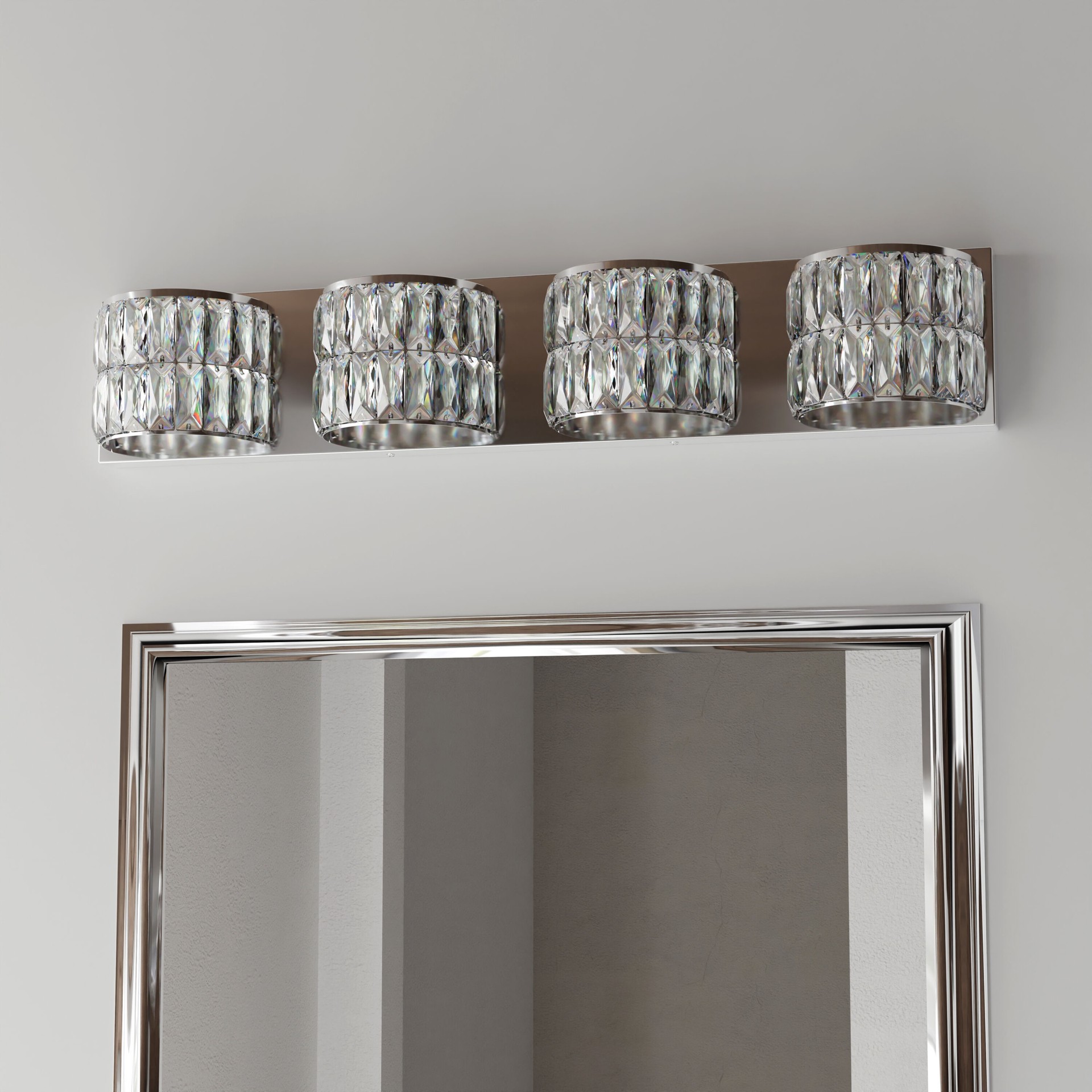slide 1 of 6, allen + roth Willow 27.17-in 4 -Light Polished Chrome Integrated LED Modern/contemporary Vanity light bar, 1 ct