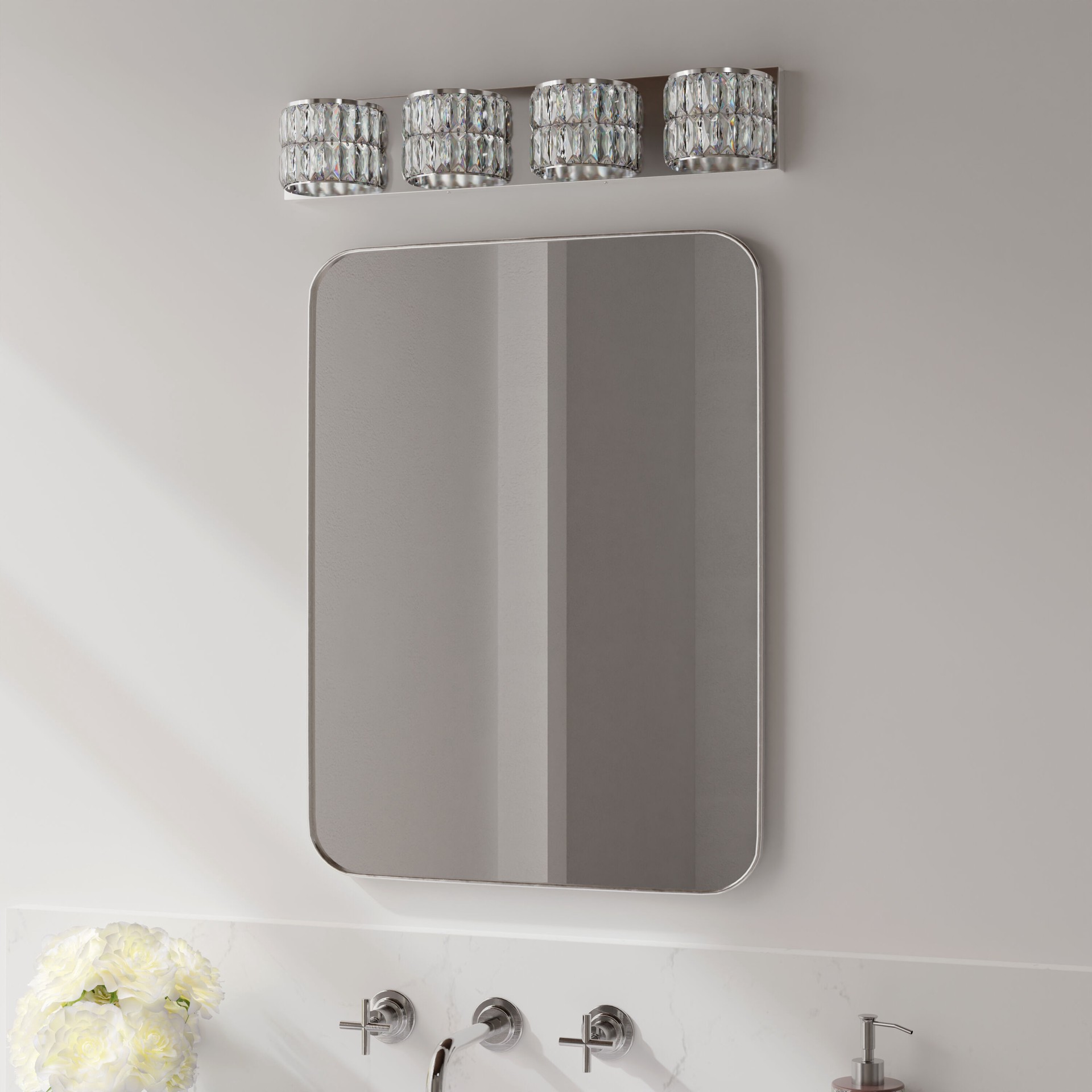 slide 6 of 6, allen + roth Willow 27.17-in 4 -Light Polished Chrome Integrated LED Modern/contemporary Vanity light bar, 1 ct