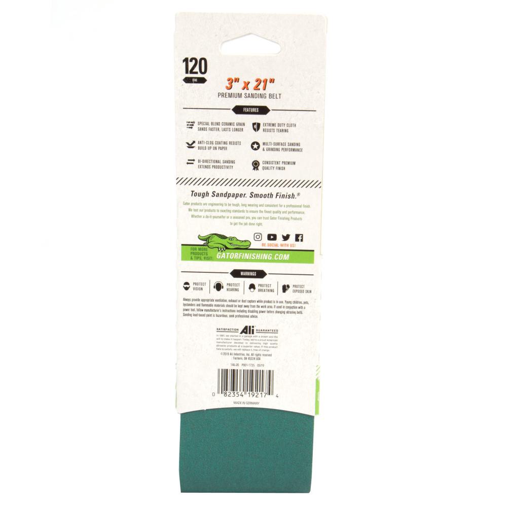 slide 2 of 6, Gator 3 x 21 Prem Cer Belt 120 Gt 1pk Ceramic alumina 120 -Grit Belt Sandpaper, 1 ct