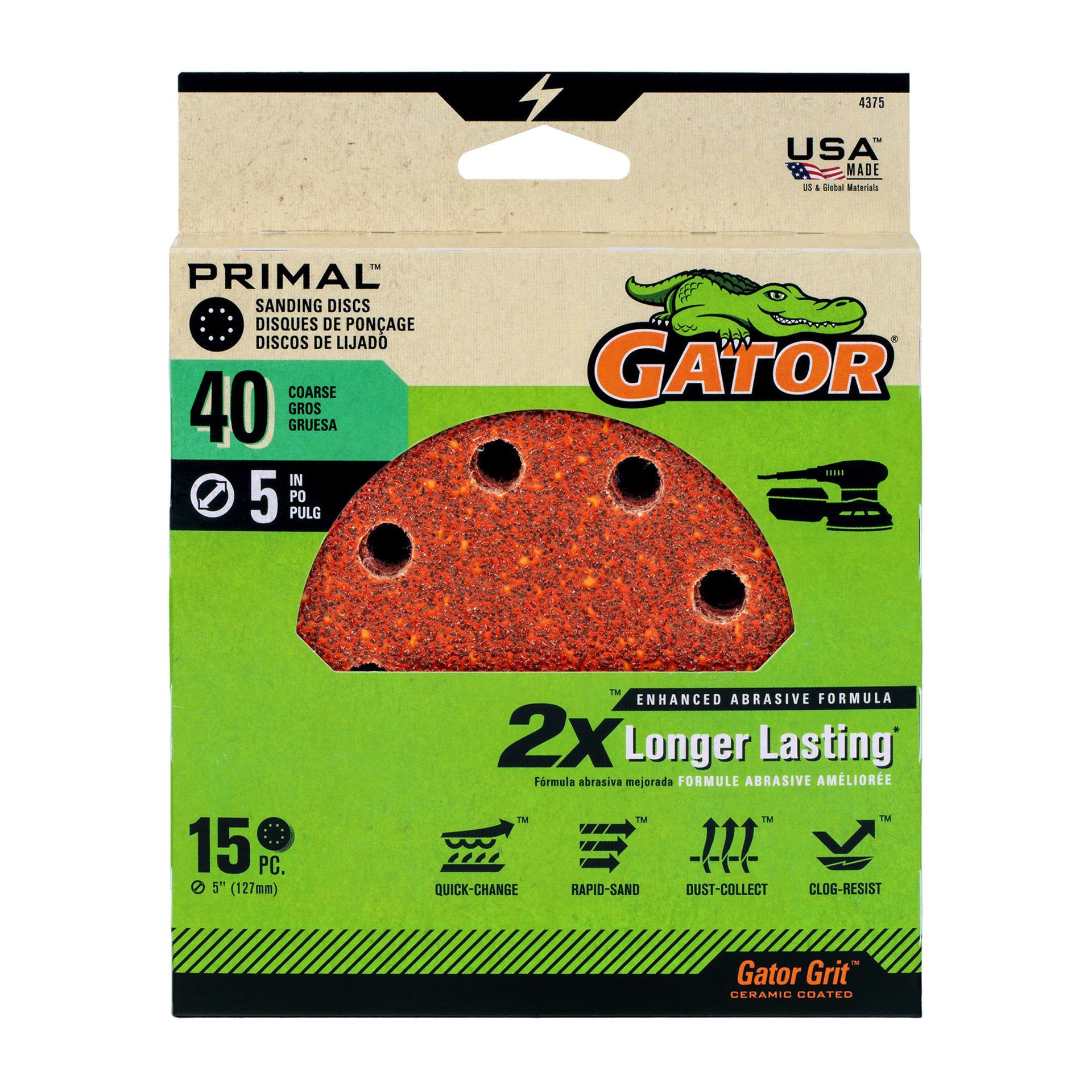 slide 1 of 6, Gator 5 In 8H H/L Disc 40 Grit 15pk 15 -Piece Aluminum oxide 40 -Grit Disc Sandpaper, 1 ct