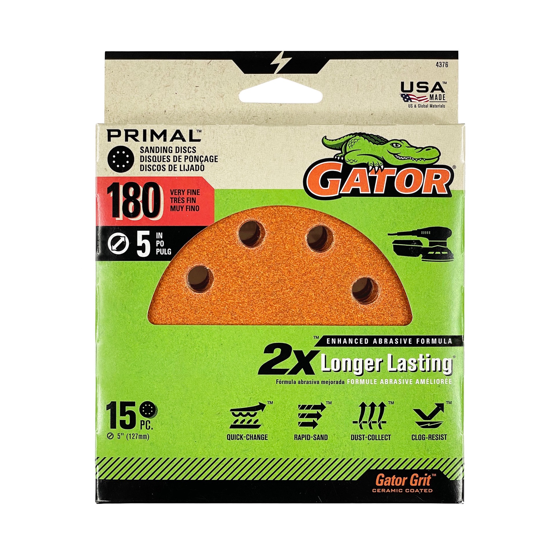 slide 1 of 6, Gator 5 In 8H H/L Disc 180 Grit 15pk 15 -Piece Aluminum oxide 180 -Grit Disc Sandpaper, 1 ct