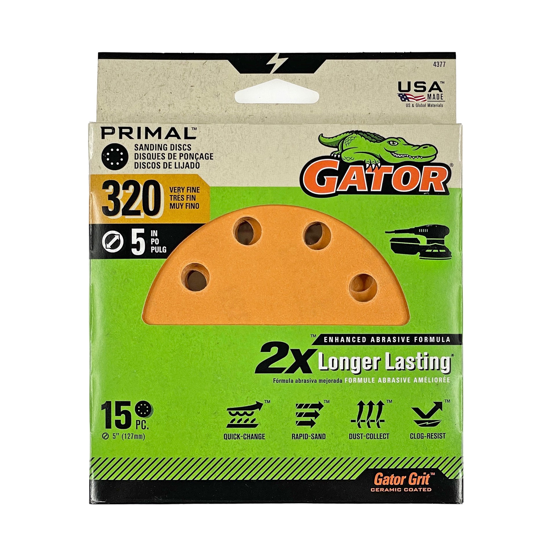 slide 1 of 6, Gator 5 In 8H H/L Disc 320 Grit 15pk 15 -Piece Aluminum oxide 320 -Grit Disc Sandpaper, 1 ct