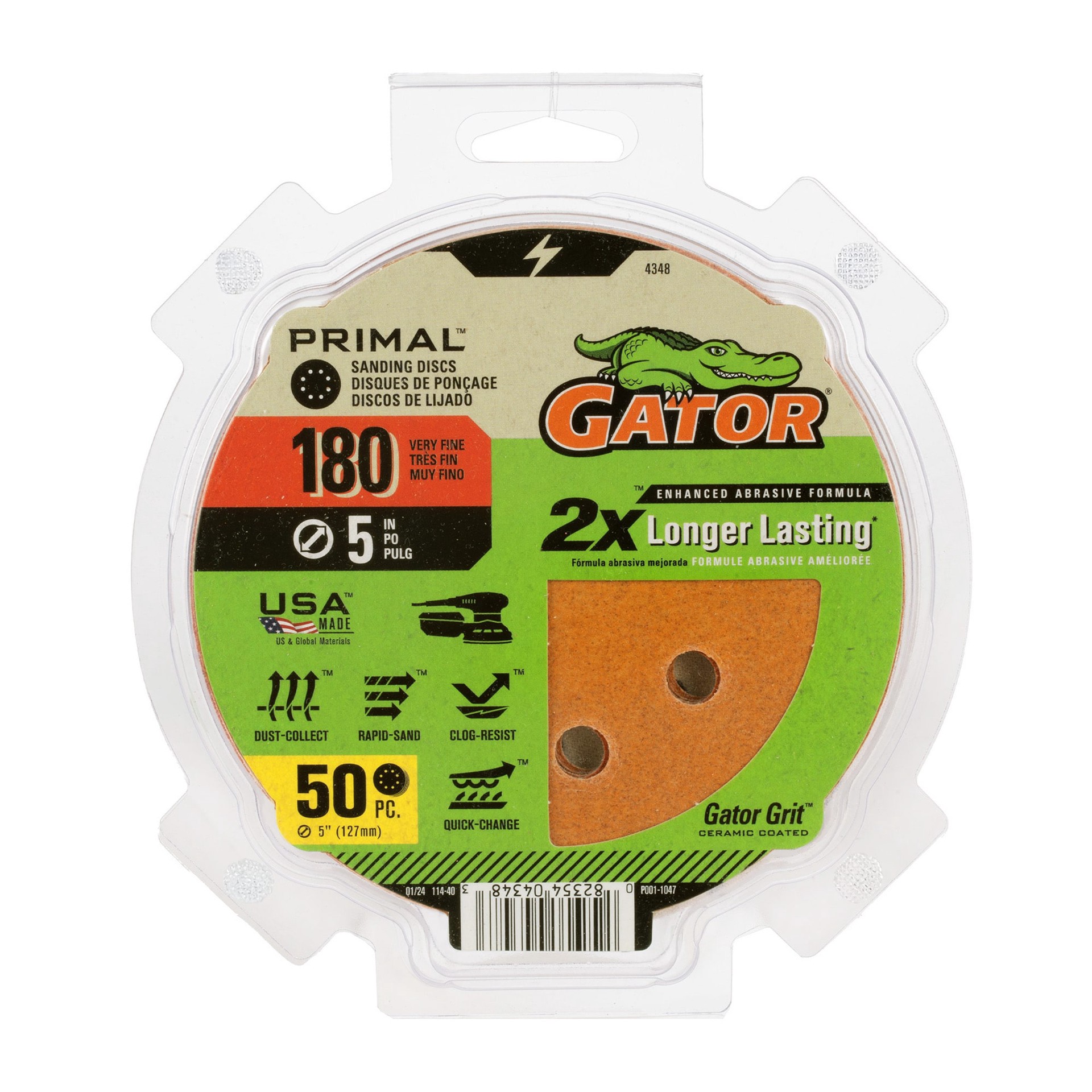 slide 1 of 6, Gator 5 In 8H H/L Disc 180 Grit 50pk 50 -Piece Aluminum oxide 180 -Grit Disc Sandpaper, 1 ct