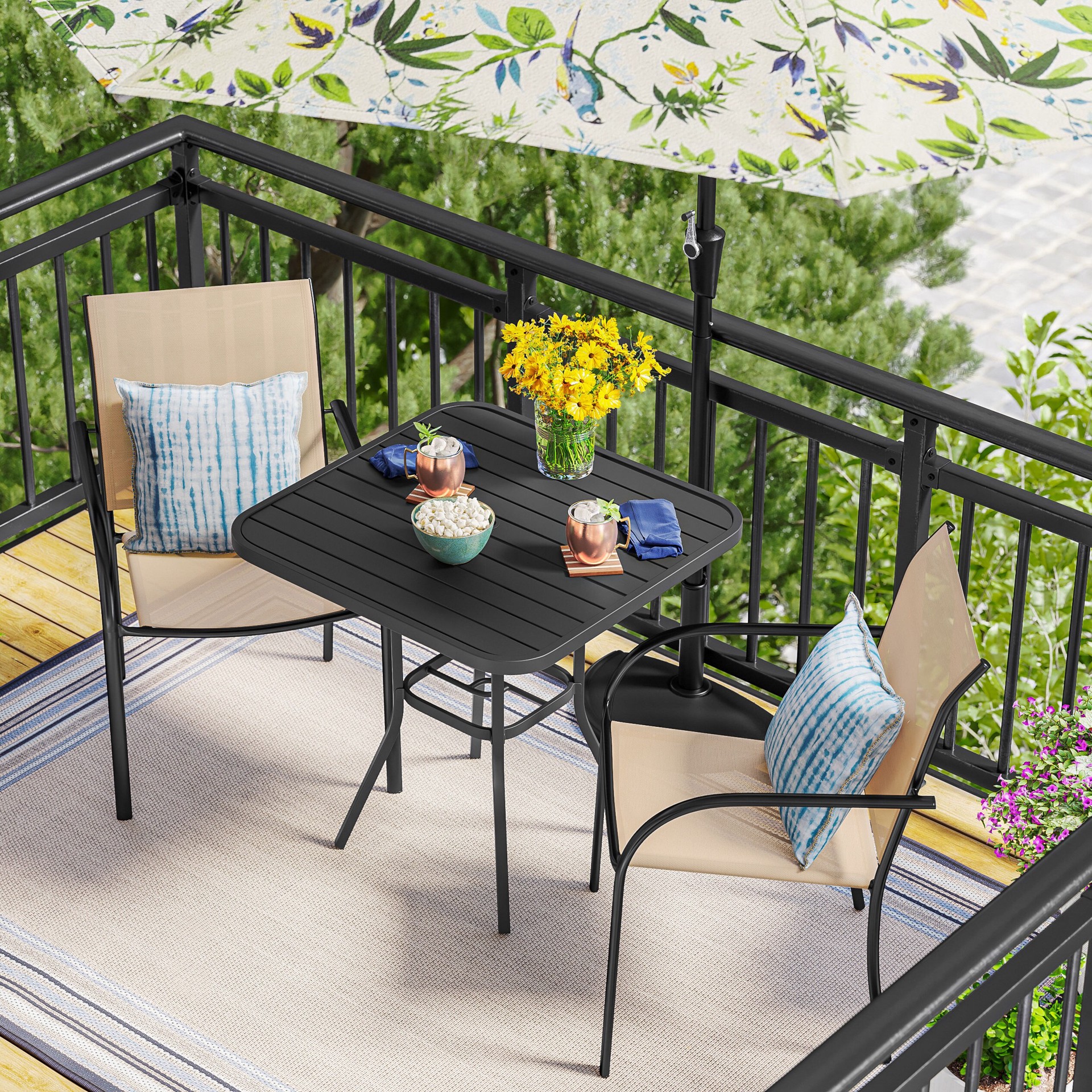 slide 3 of 6, Style Selections Pelham Bay Square Outdoor Bistro Table 29.5-in W x 29.5-in L with Umbrella Hole, 1 ct