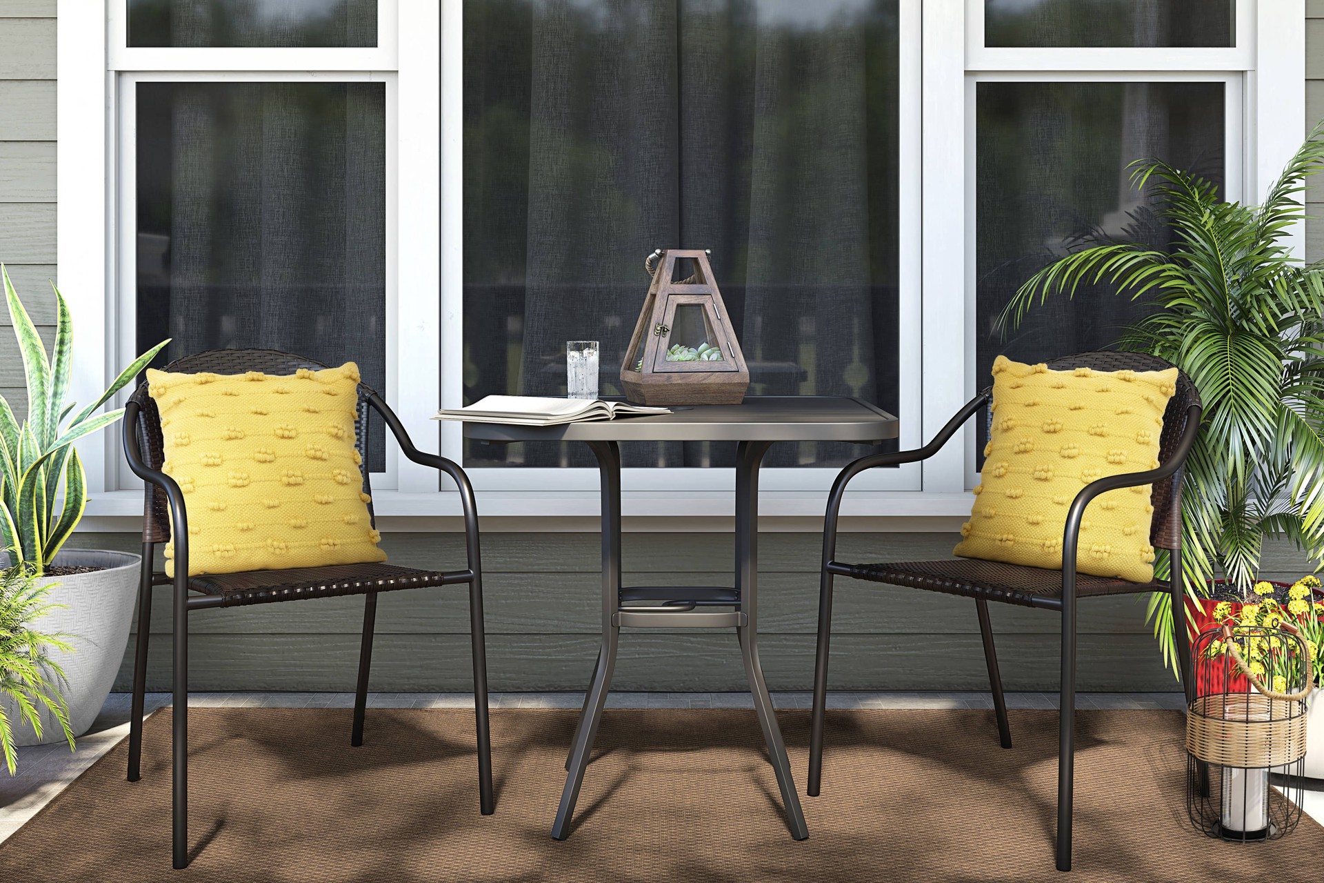 slide 4 of 6, Style Selections Pelham Bay Square Outdoor Bistro Table 29.5-in W x 29.5-in L with Umbrella Hole, 1 ct