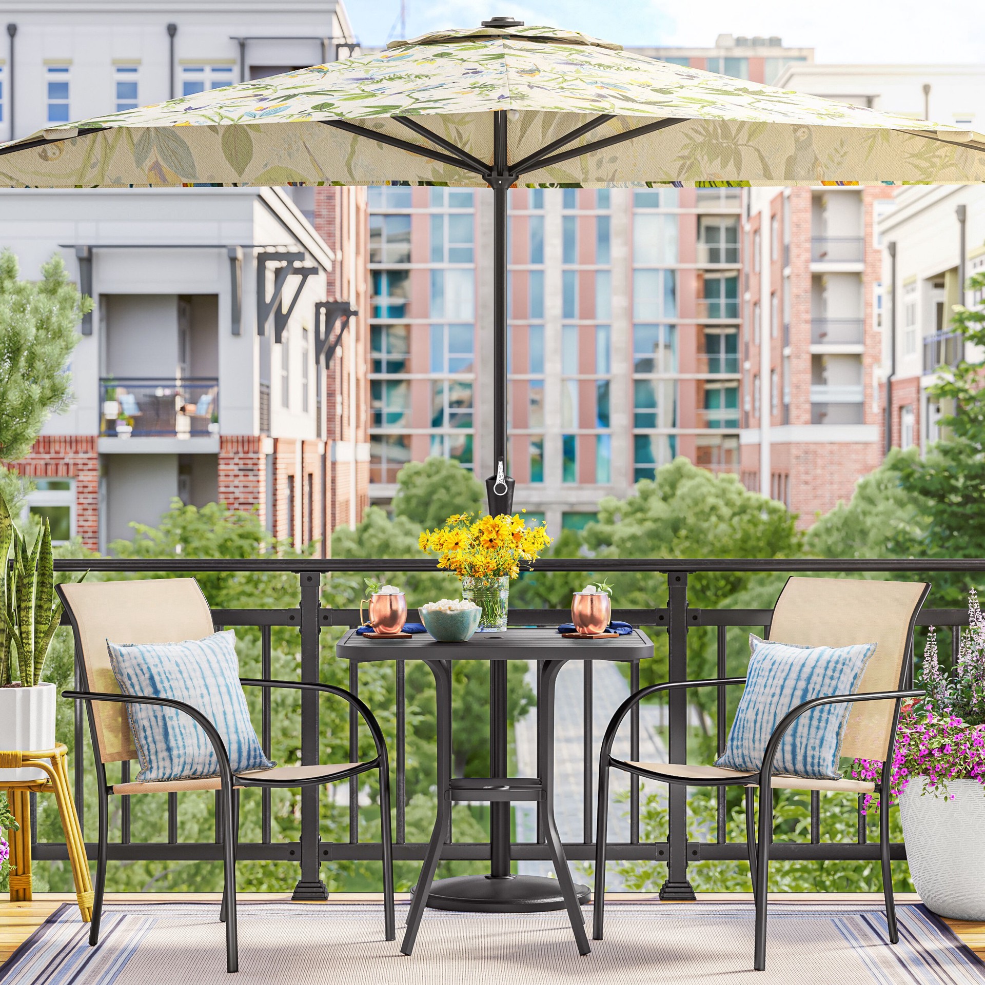 slide 5 of 6, Style Selections Pelham Bay Square Outdoor Bistro Table 29.5-in W x 29.5-in L with Umbrella Hole, 1 ct