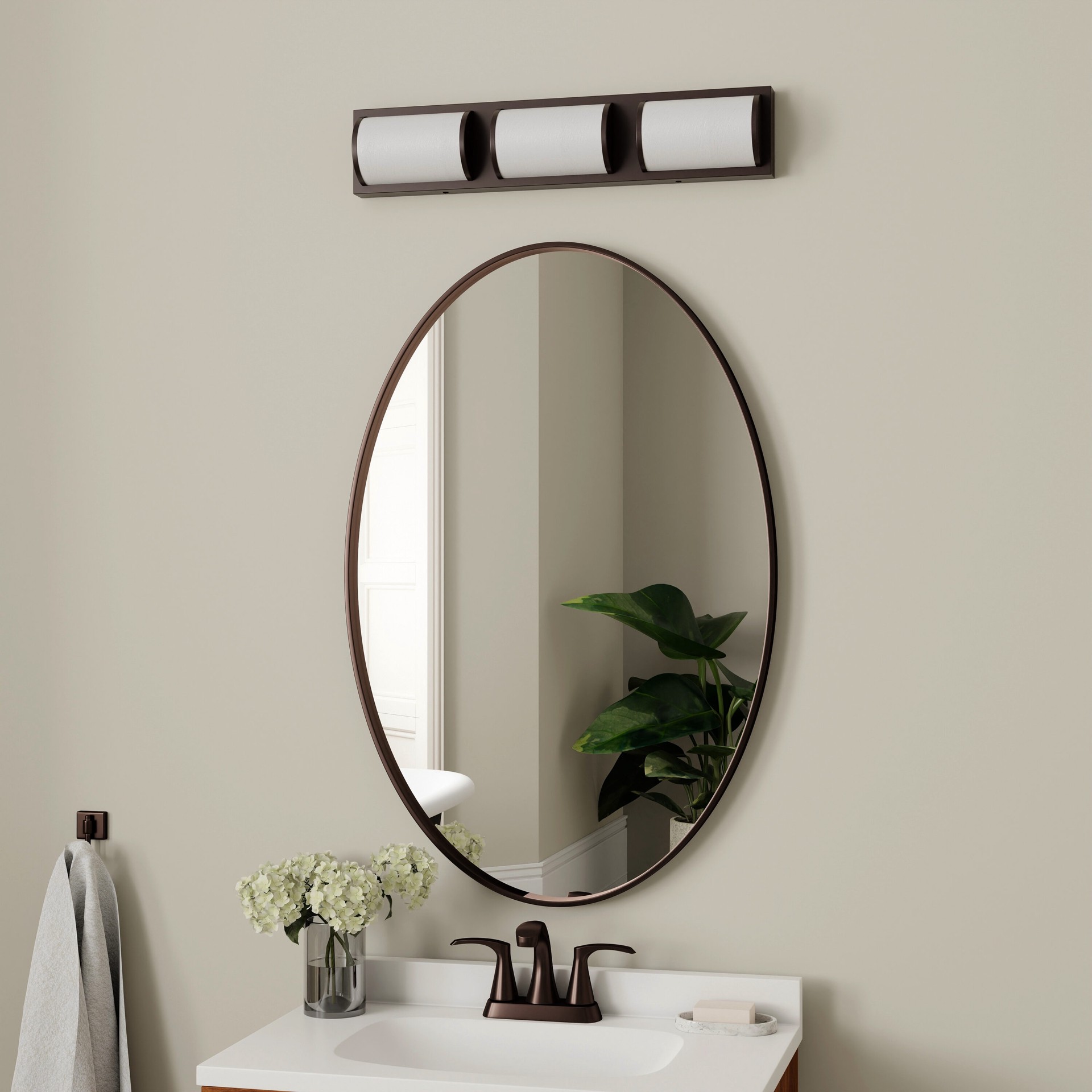 slide 5 of 6, allen + roth Kinsley 22-in 3 -Light Bronze Integrated LED Modern/contemporary Vanity light bar, 1 ct