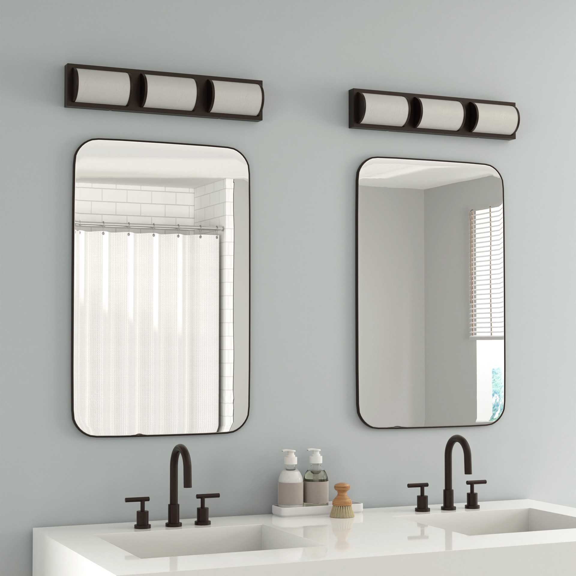 slide 6 of 6, allen + roth Kinsley 22-in 3 -Light Bronze Integrated LED Modern/contemporary Vanity light bar, 1 ct