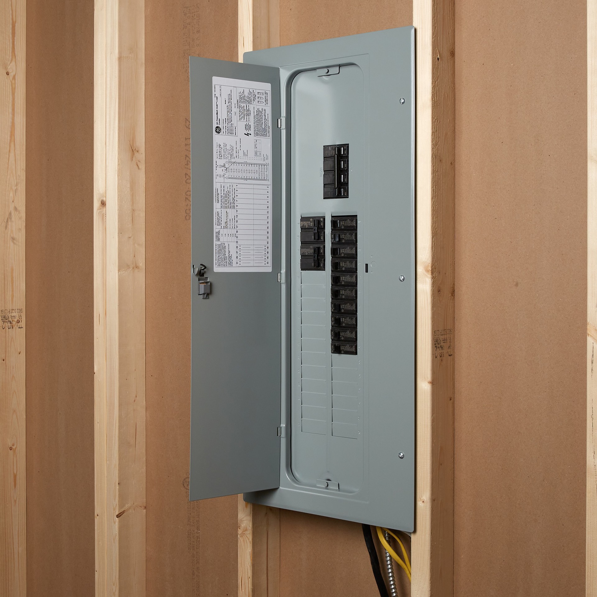 slide 3 of 6, GE PowerMark Gold 200 -Amp 32 -Spaces 40 -Circuit Indoor Main Breaker Load Center (Value Pack), 1 ct