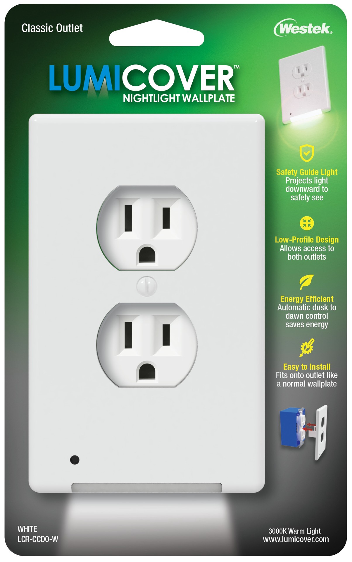 slide 3 of 6, Westek LumiCover 1 -Gang Specialty Size White Plastic Indoor Duplex Wall Plate, 1 ct