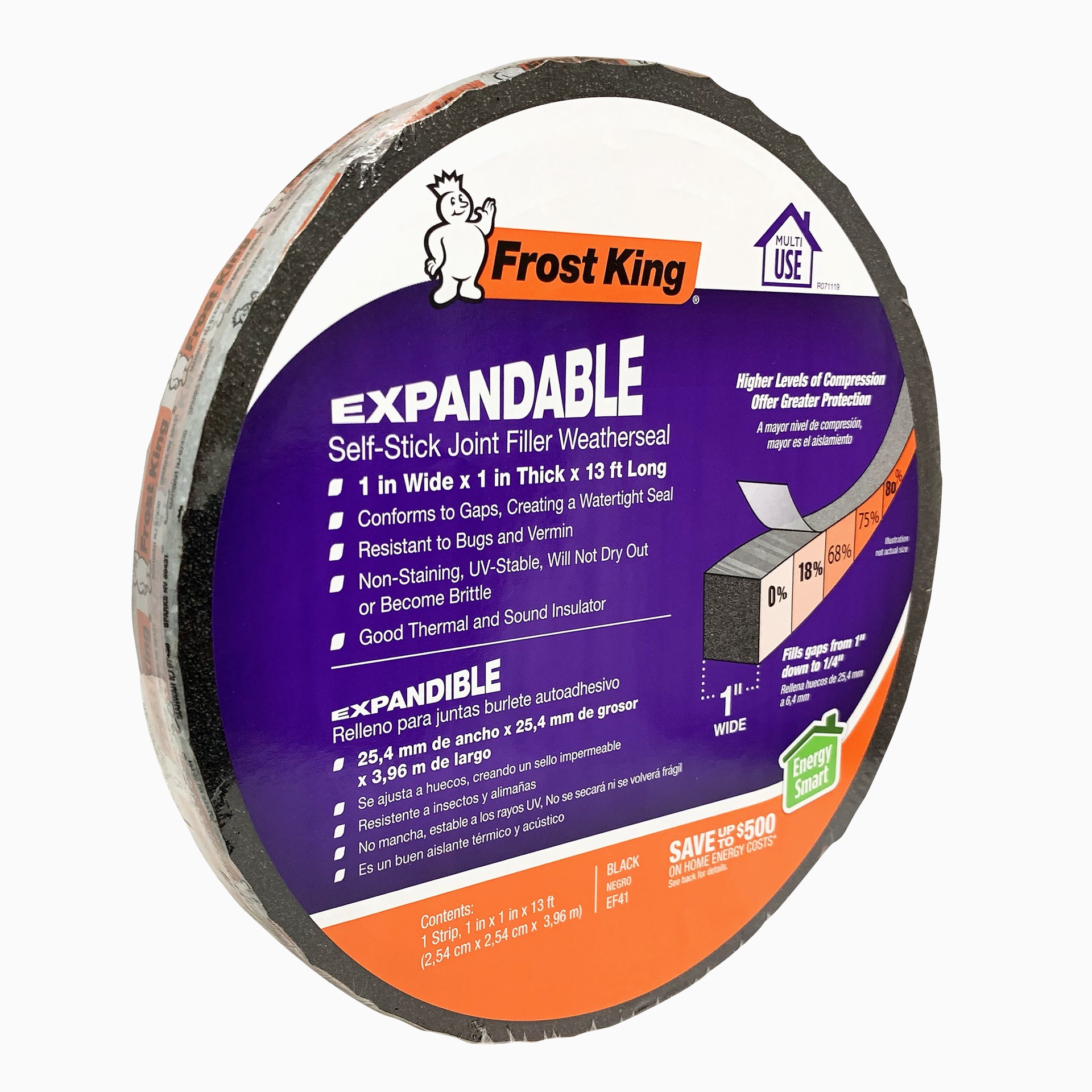slide 6 of 6, Frost King 13-ft x 1-in x 1-in Black Foam Door Weatherstrip, 1 ct