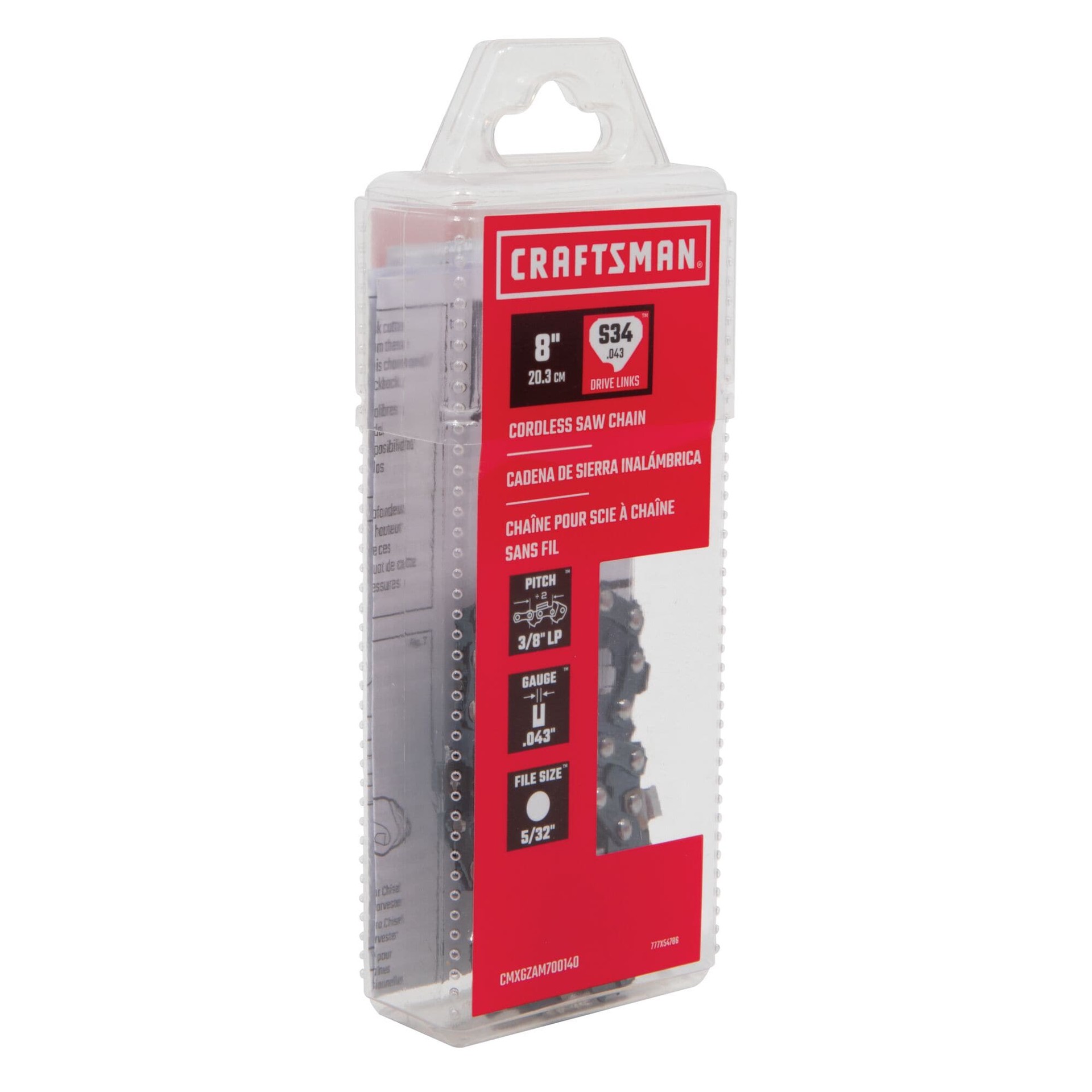 slide 6 of 6, CRAFTSMAN 34 Link Replacement Chainsaw Chain For 8-in , 0.043-in Gauge , 3/8-in Pitch, 1 ct
