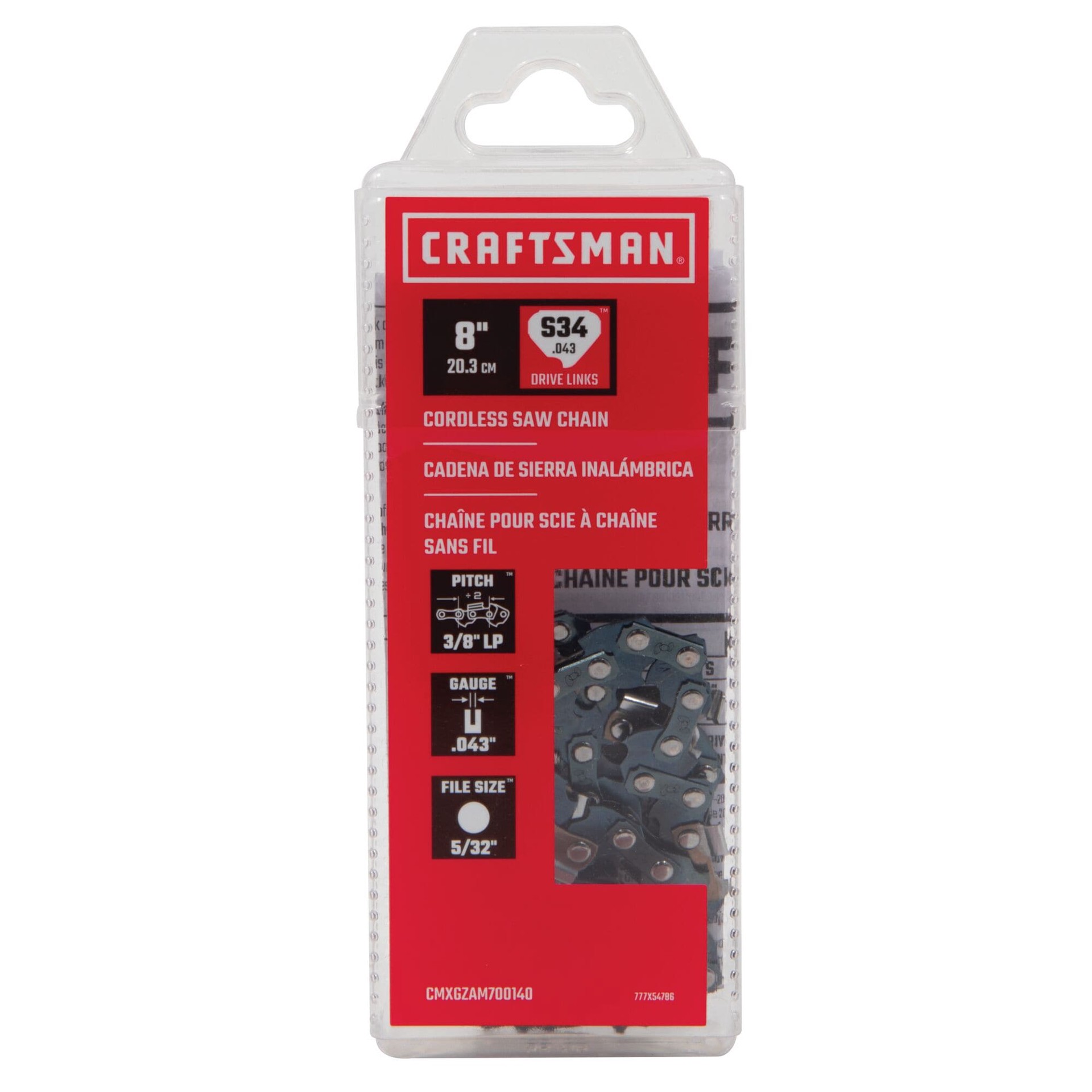 slide 1 of 6, CRAFTSMAN 34 Link Replacement Chainsaw Chain For 8-in , 0.043-in Gauge , 3/8-in Pitch, 1 ct