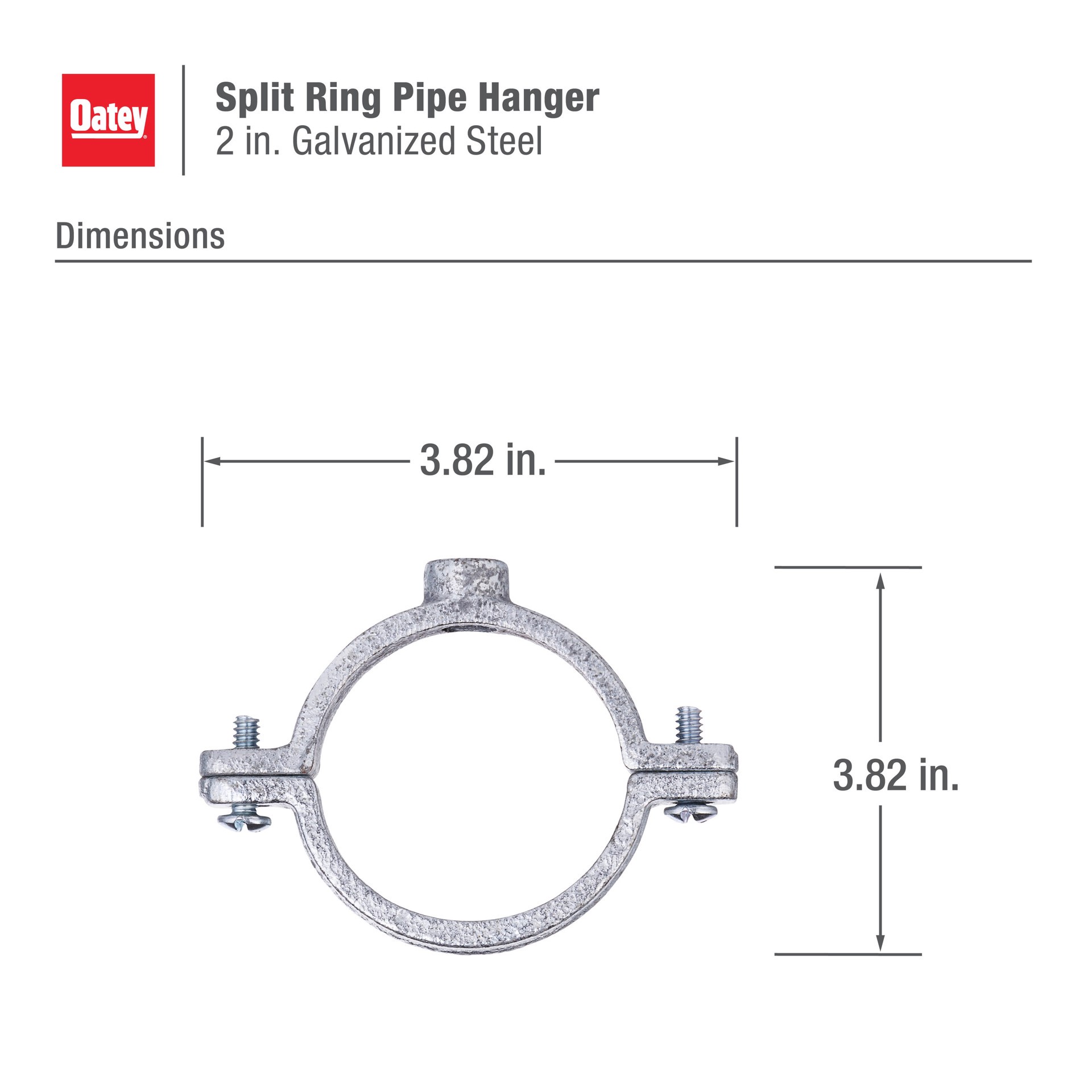 slide 3 of 6, Oatey 2-in to 2-in dia Galvanized Split ring hanger, 1 ct