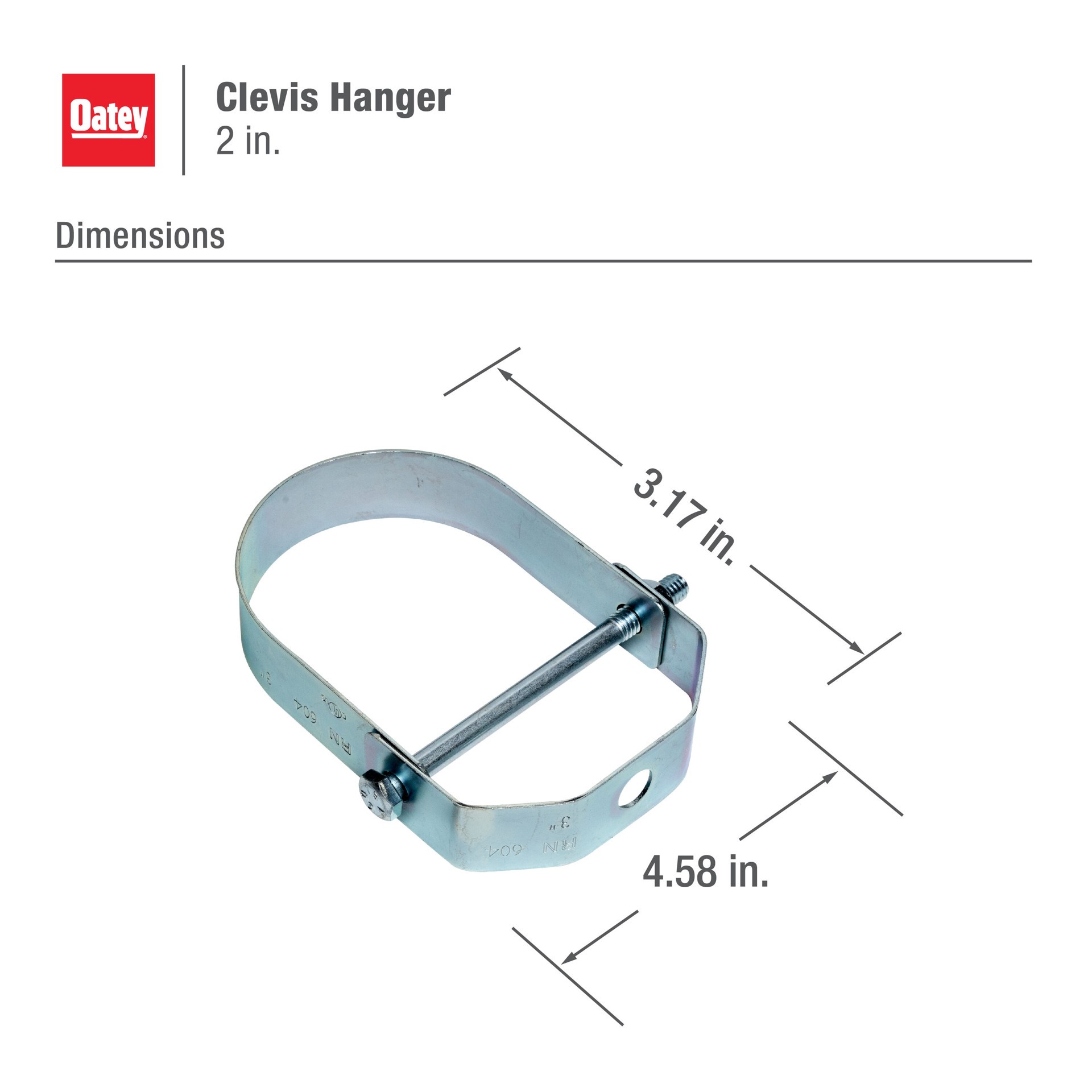 slide 3 of 5, Oatey 2-in to 2-in dia Steel Clevis hanger, 1 ct