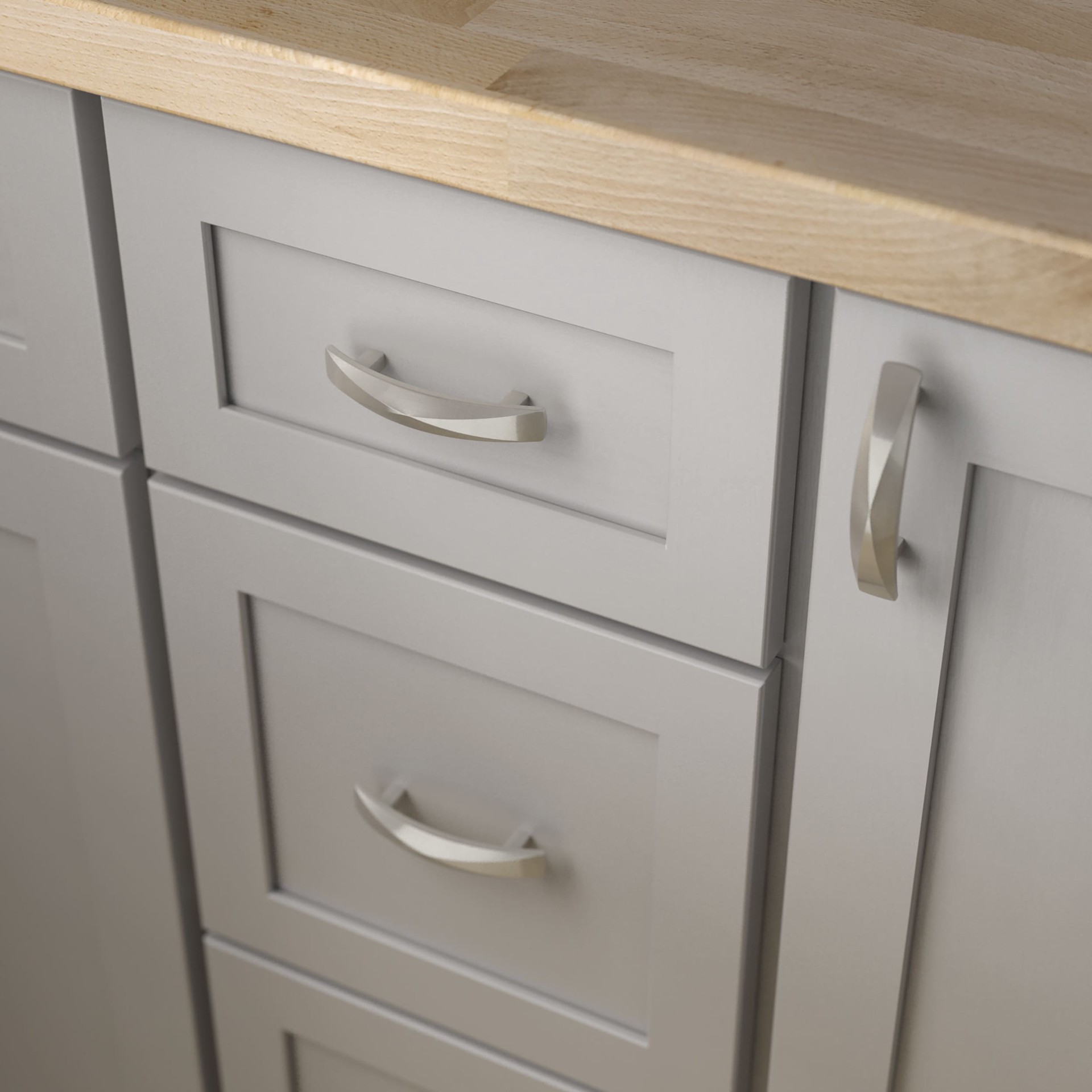 slide 2 of 6, allen + roth Fairchild 2-1/2-in , 64mm Center to Center Satin Nickel Arch Bar Drawer Pull, 1 ct