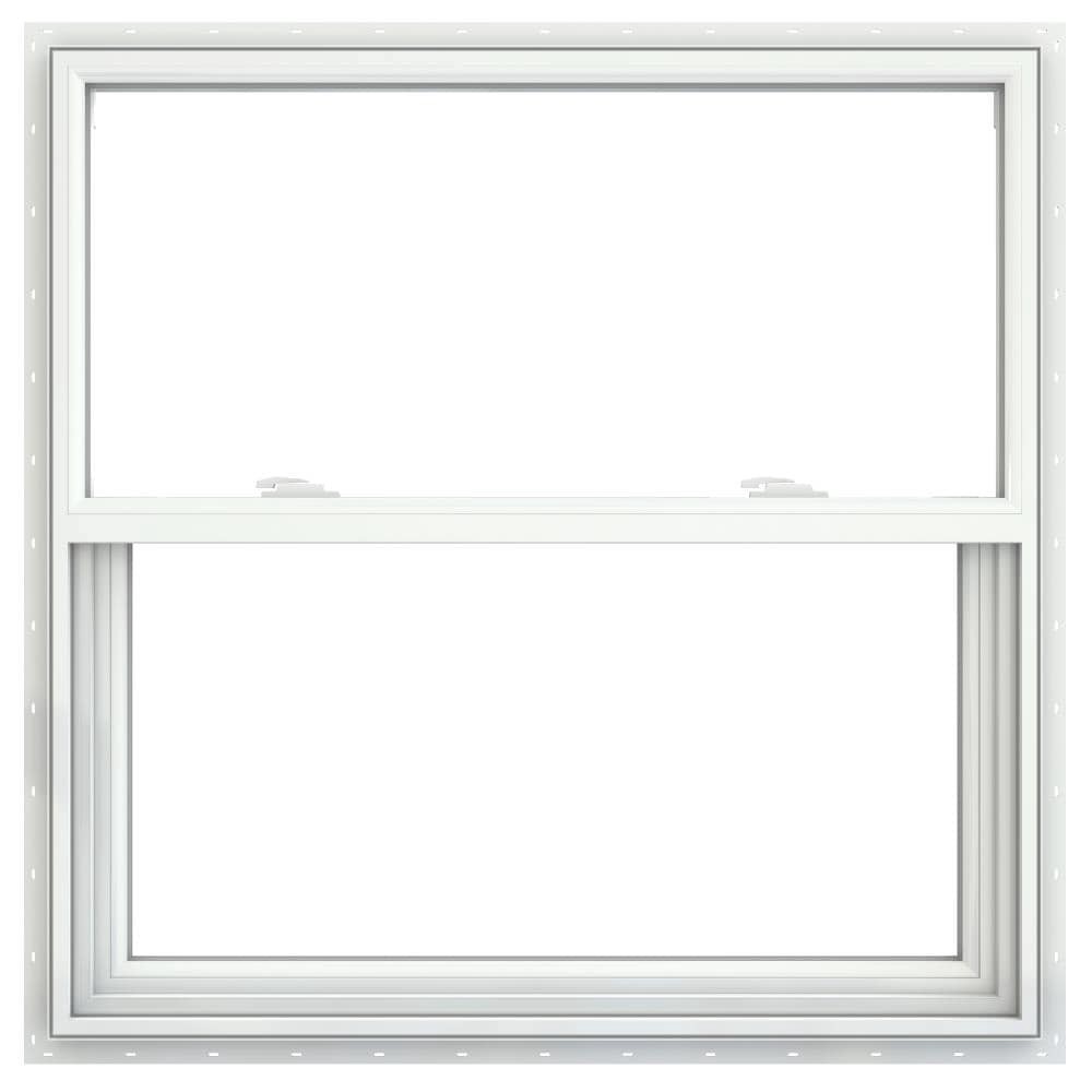 slide 1 of 6, JELD-WEN V-2500 35-1/2-in x 35-1/2-in White Exterior Vinyl New Construction Single Hung Window Low-E Double Pane Glass (Half Screen Included), 1 ct