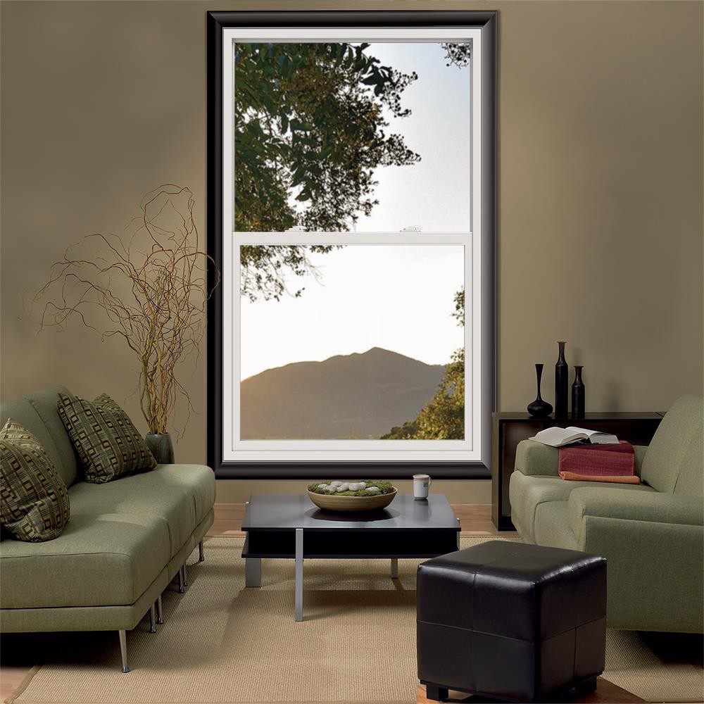 slide 4 of 6, JELD-WEN V-2500 35-1/2-in x 59-1/2-in White Exterior Vinyl New Construction Single Hung Window Low-E Double Pane Glass (Half Screen Included), 1 ct