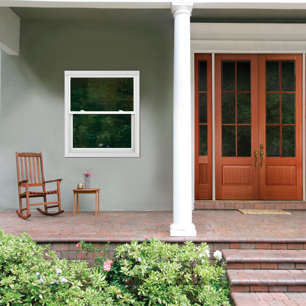 slide 2 of 6, JELD-WEN V-2500 31-1/2-in x 35-1/2-in White Exterior Vinyl New Construction Single Hung Window Low-E Double Pane Glass (Half Screen Included), 1 ct