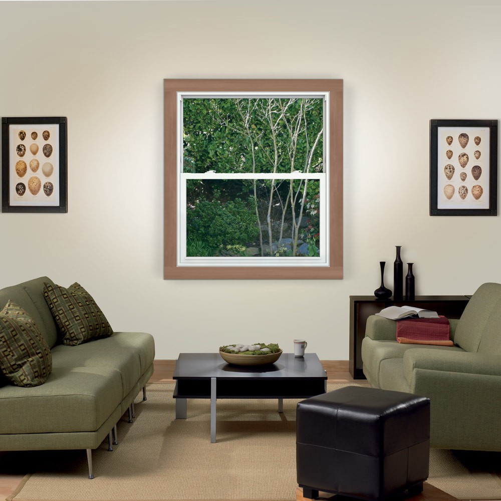 slide 4 of 6, JELD-WEN V-2500 31-1/2-in x 35-1/2-in White Exterior Vinyl New Construction Single Hung Window Low-E Double Pane Glass (Half Screen Included), 1 ct